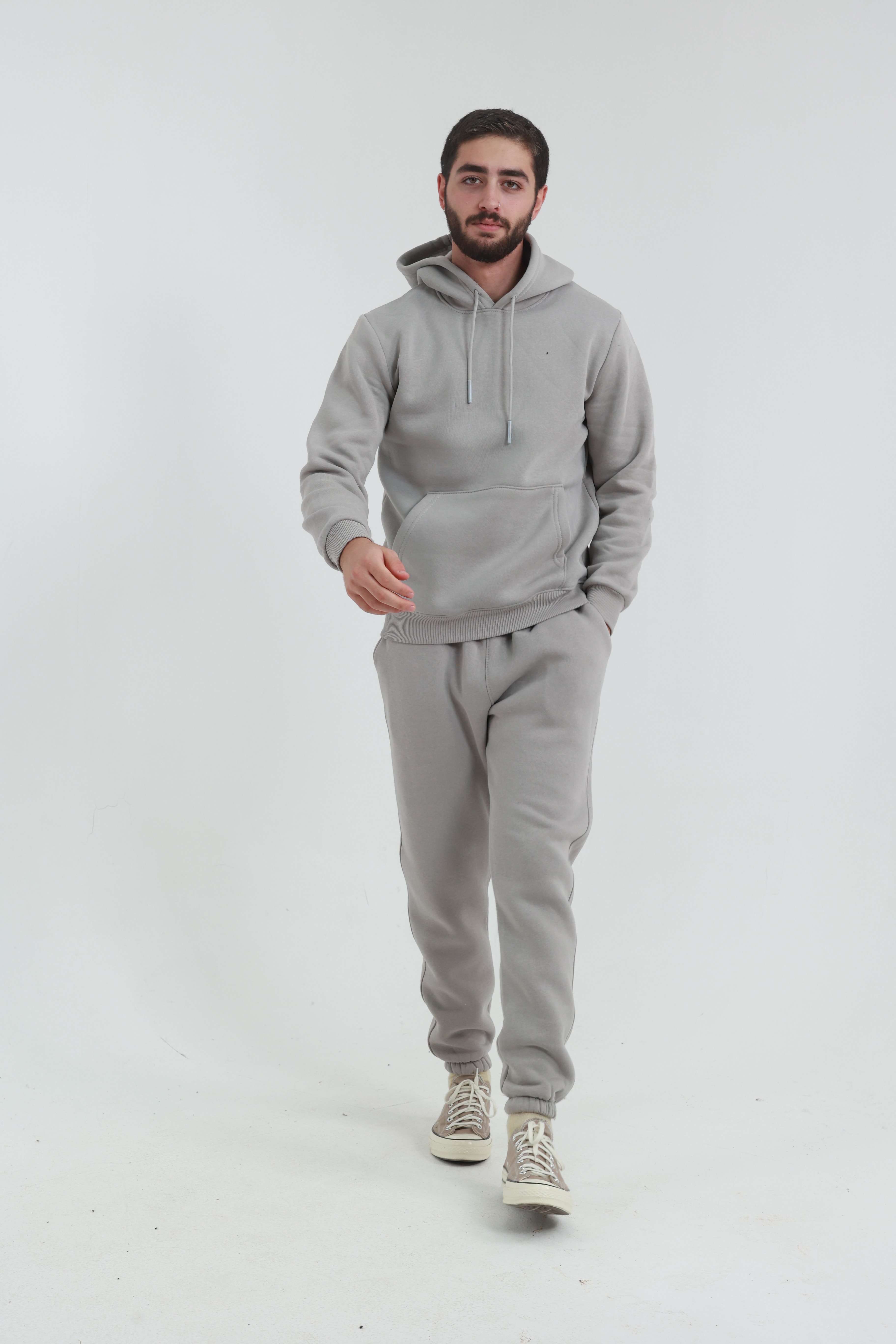 Taş Penye Regular Fit Kanguru Cepli Sweatshirt 3 İplik Eşofman Takım