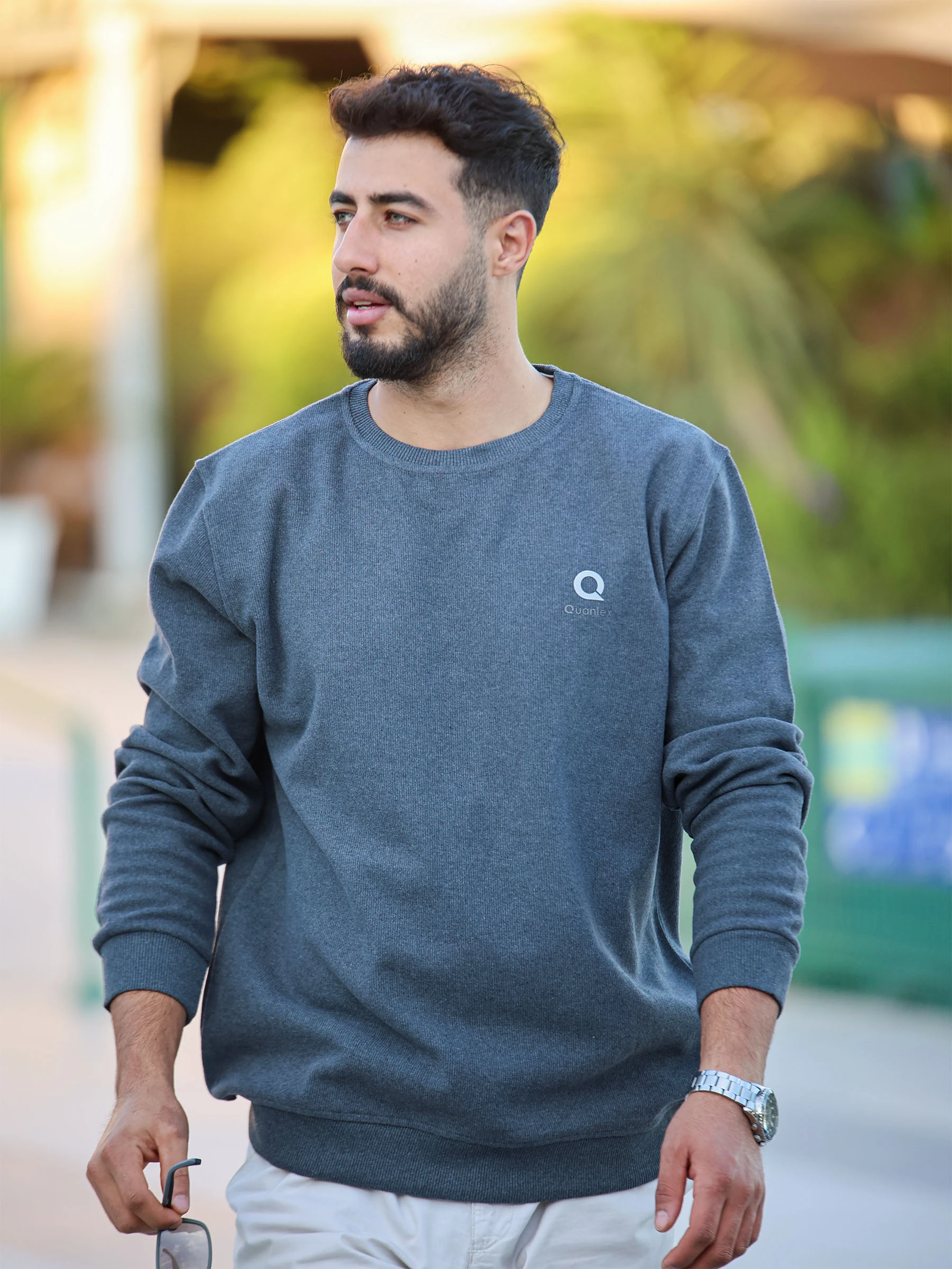 Füme Quanlex Selanik Kumaş Bisiklet Yaka Sweatshirt