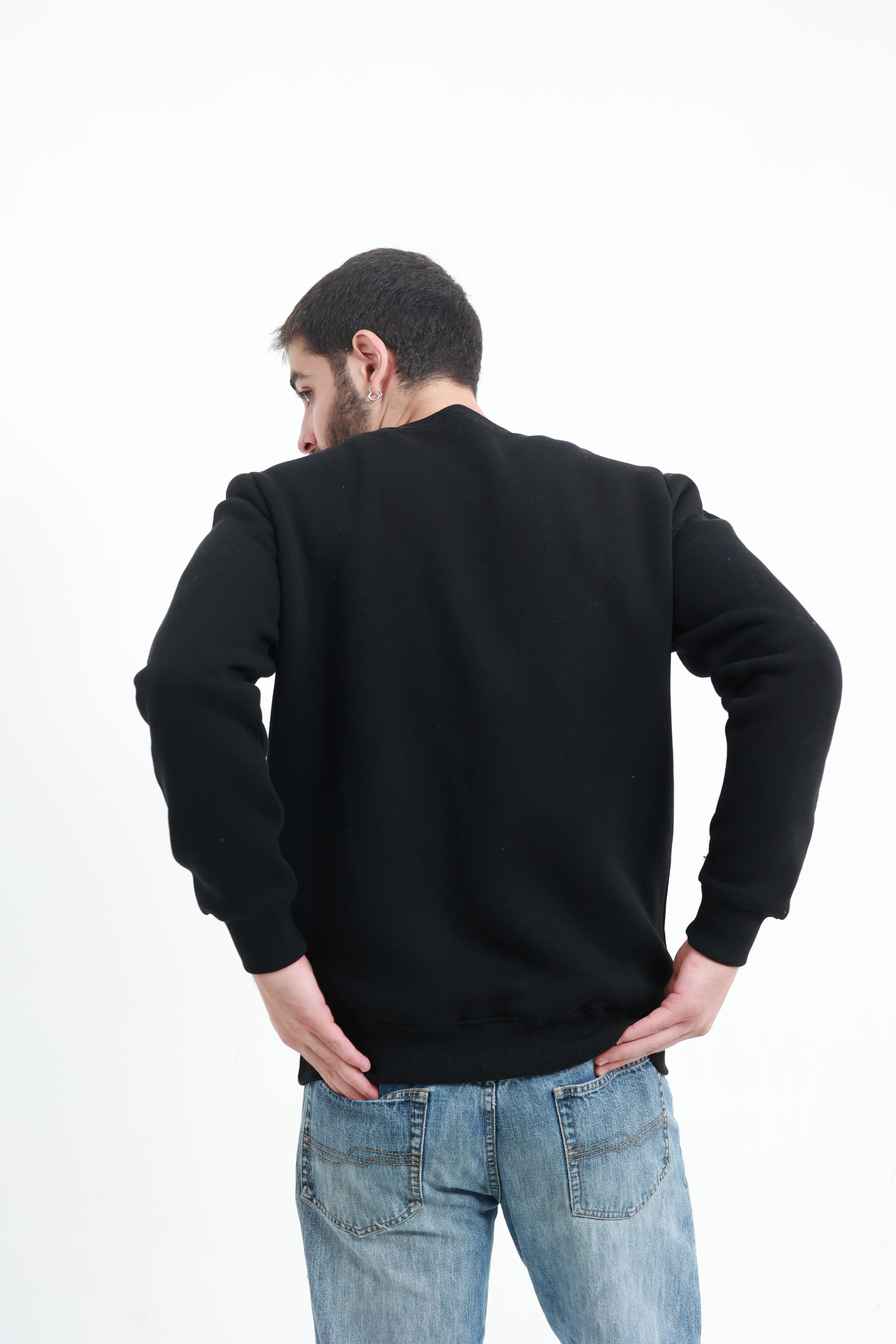 Siyah Erkek Bisiklet Yaka Sweatshirt
