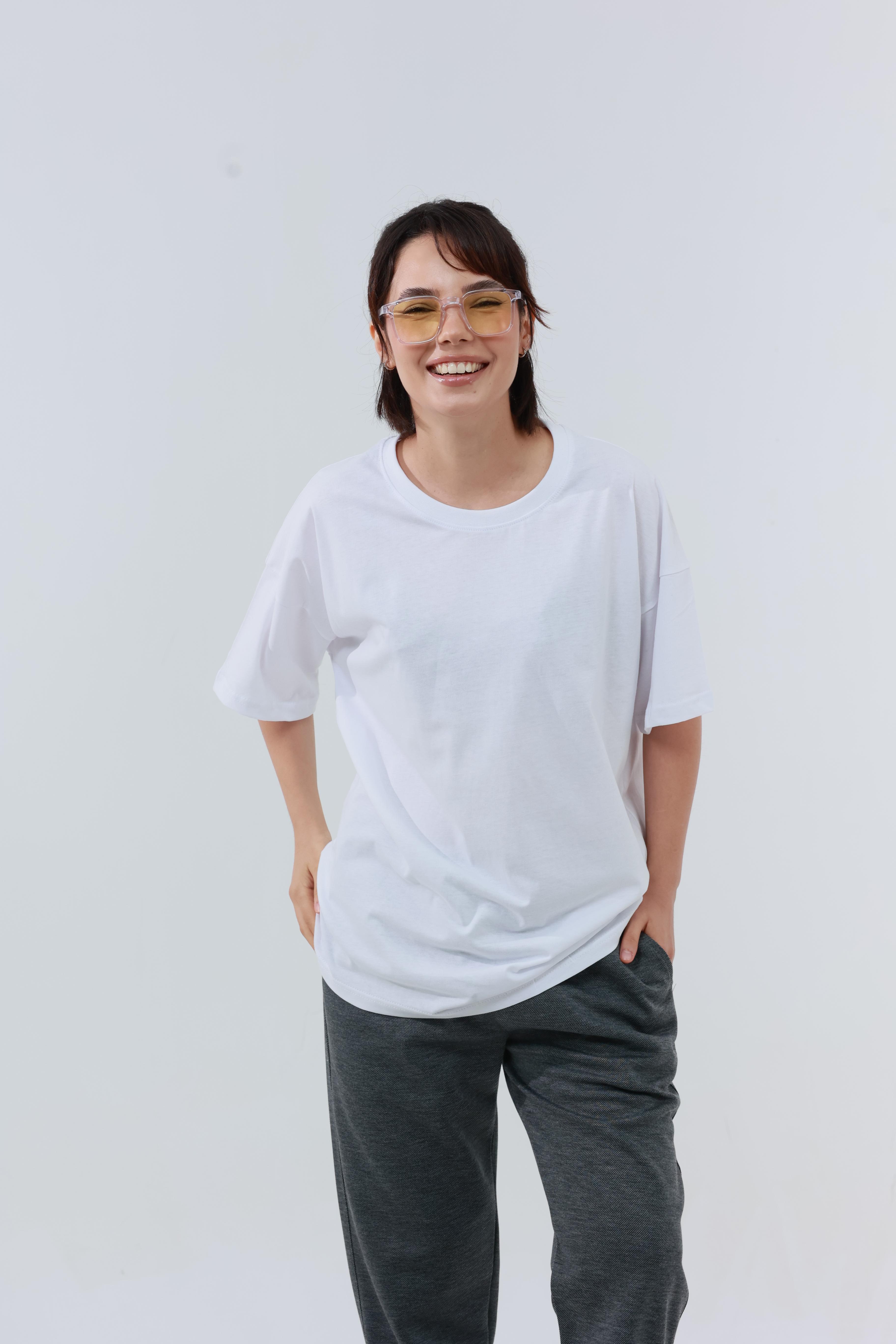 Kadın Penye Oversized T-Shirt Beyaz