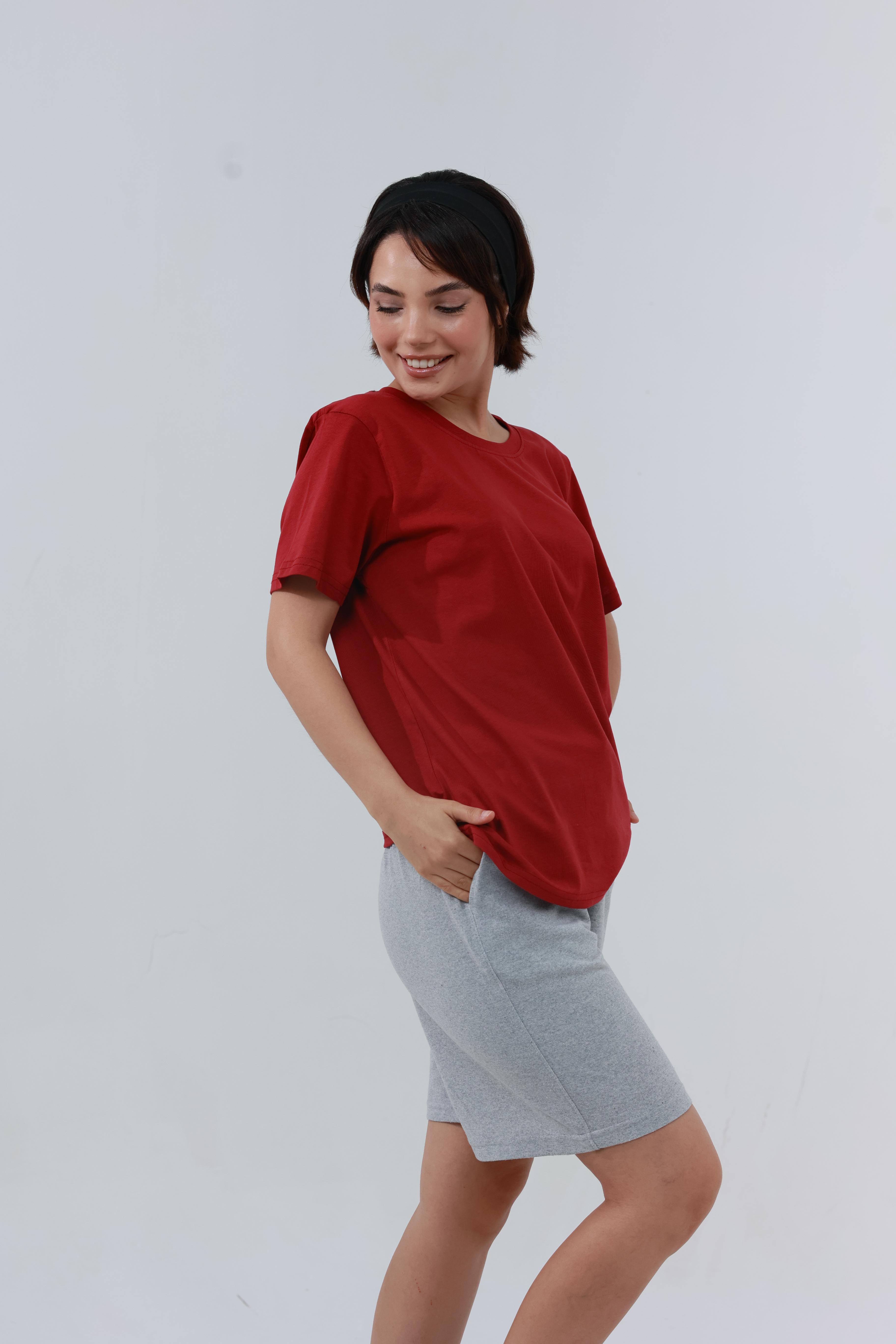 Kadın Penye Regular T-Shirt Kırmızı