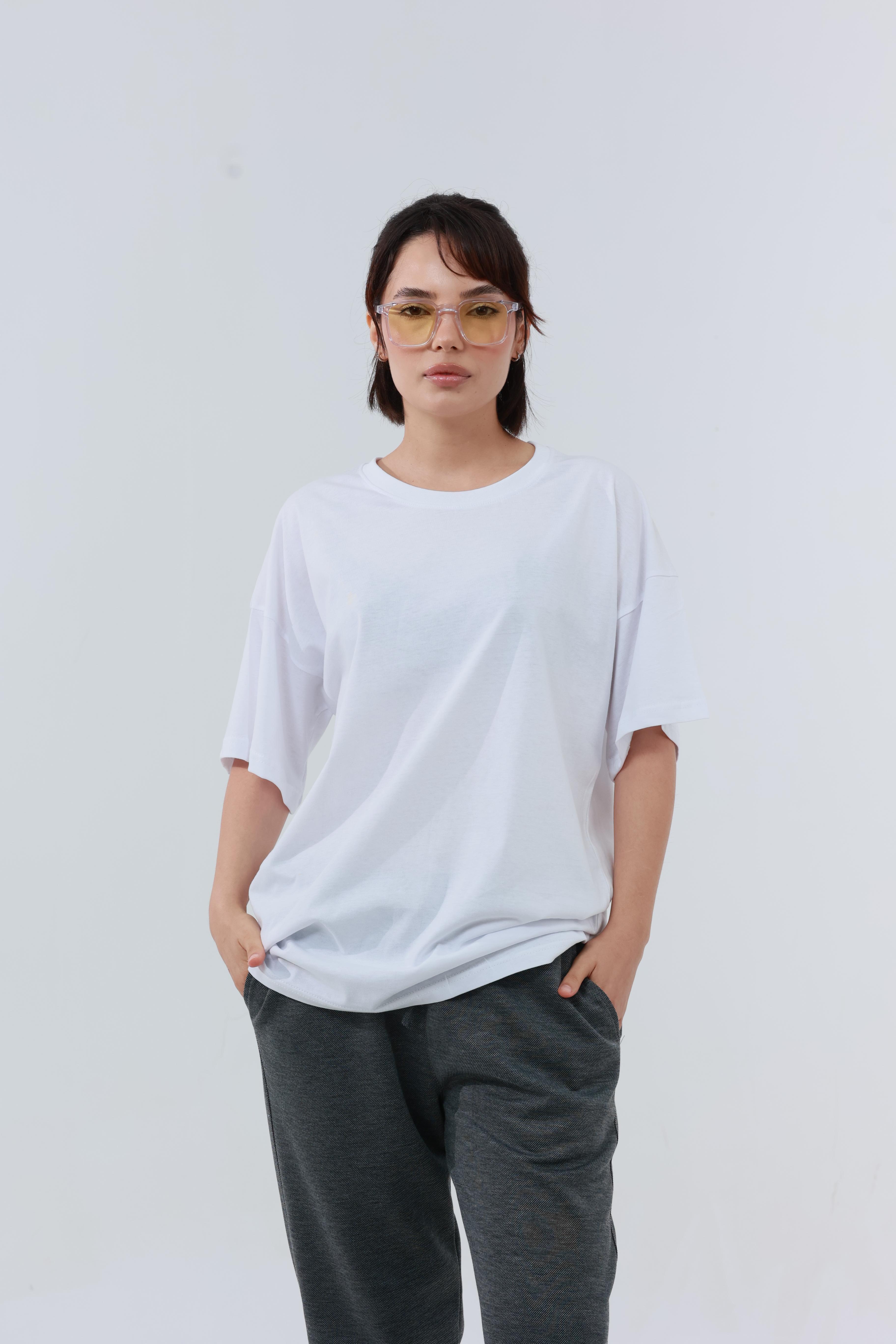 Kadın Penye Oversized T-Shirt Beyaz