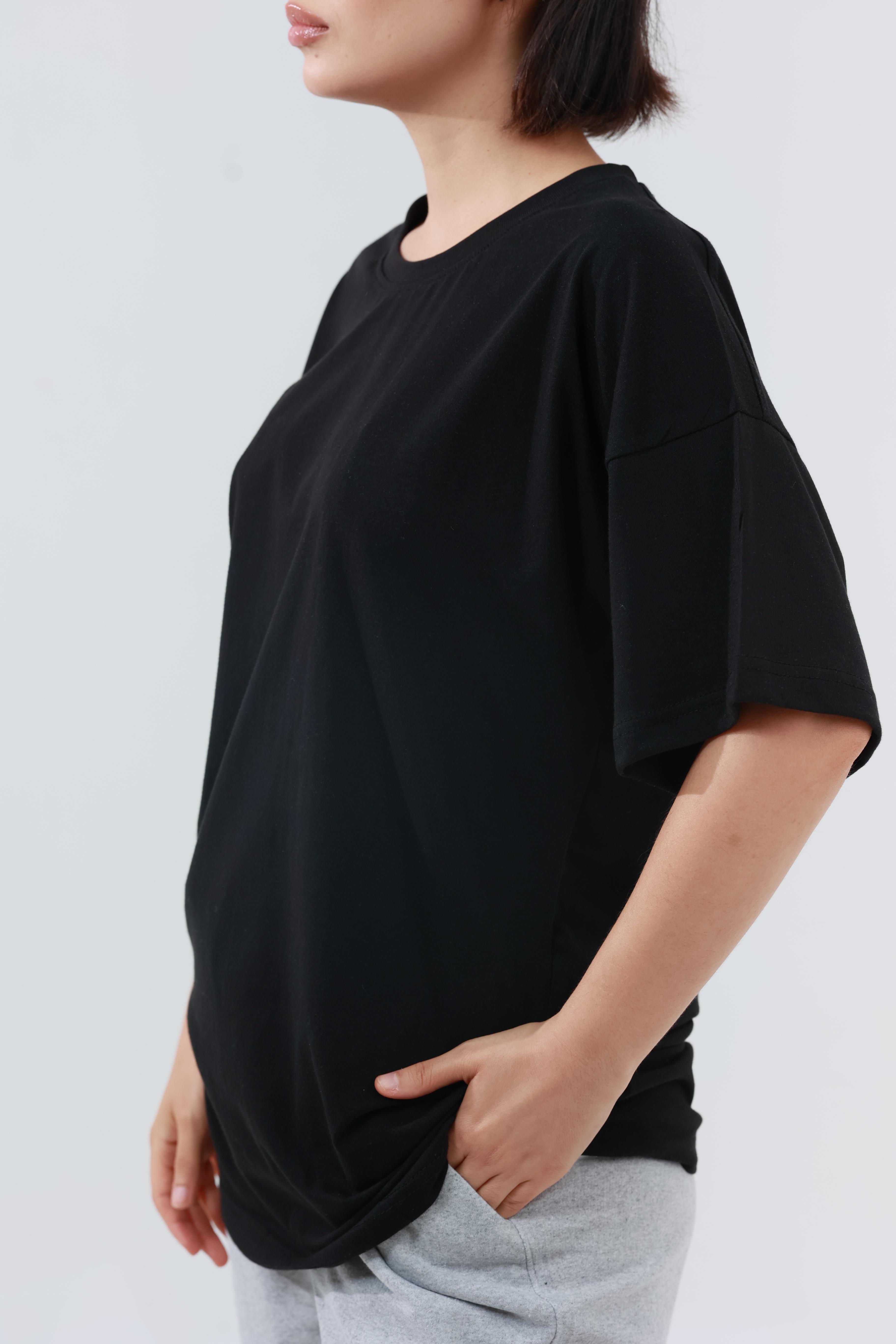 Kadın Penye Oversized T-Shirt Siyah
