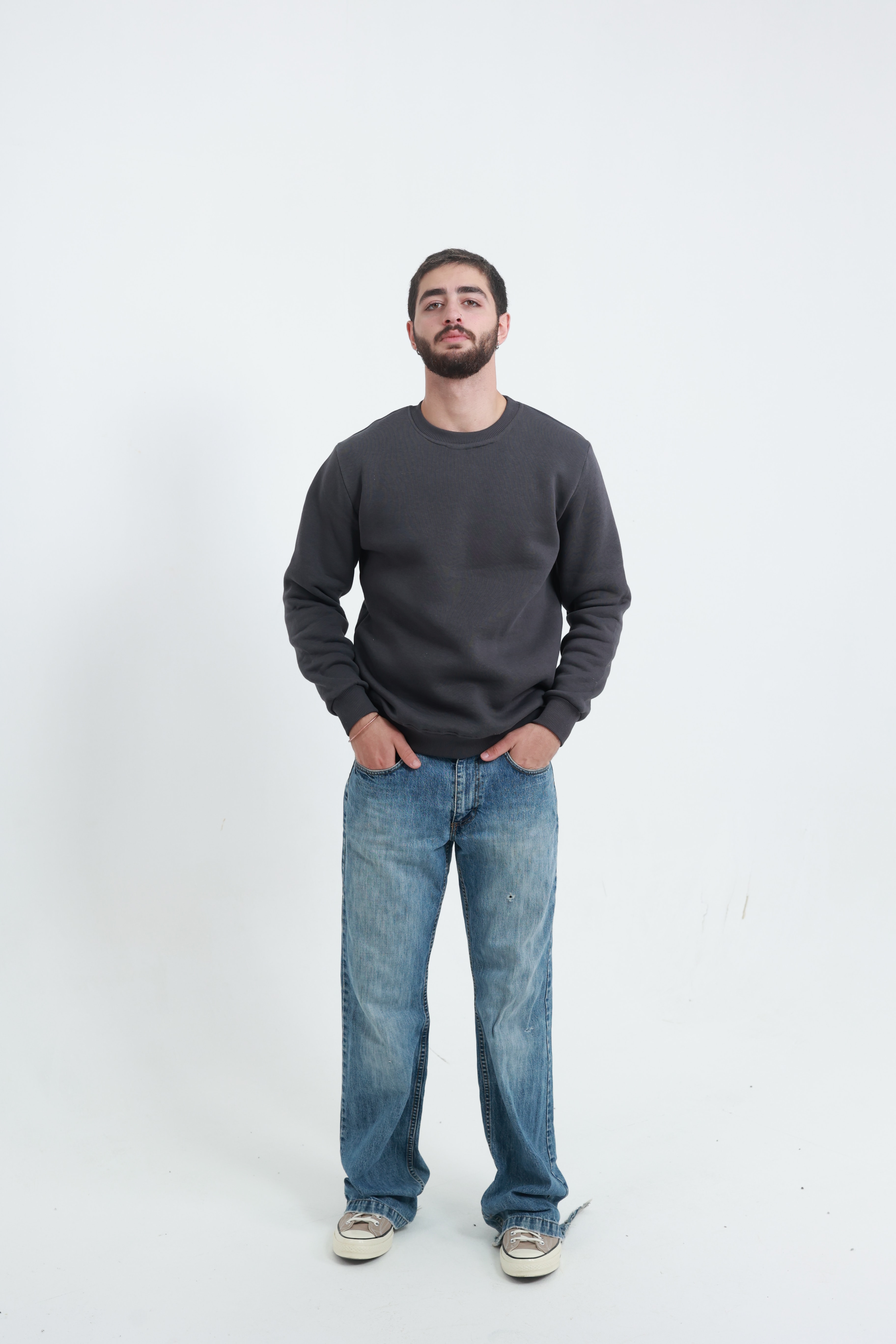 Koyu Füme Erkek Bisiklet Yaka Sweatshirt