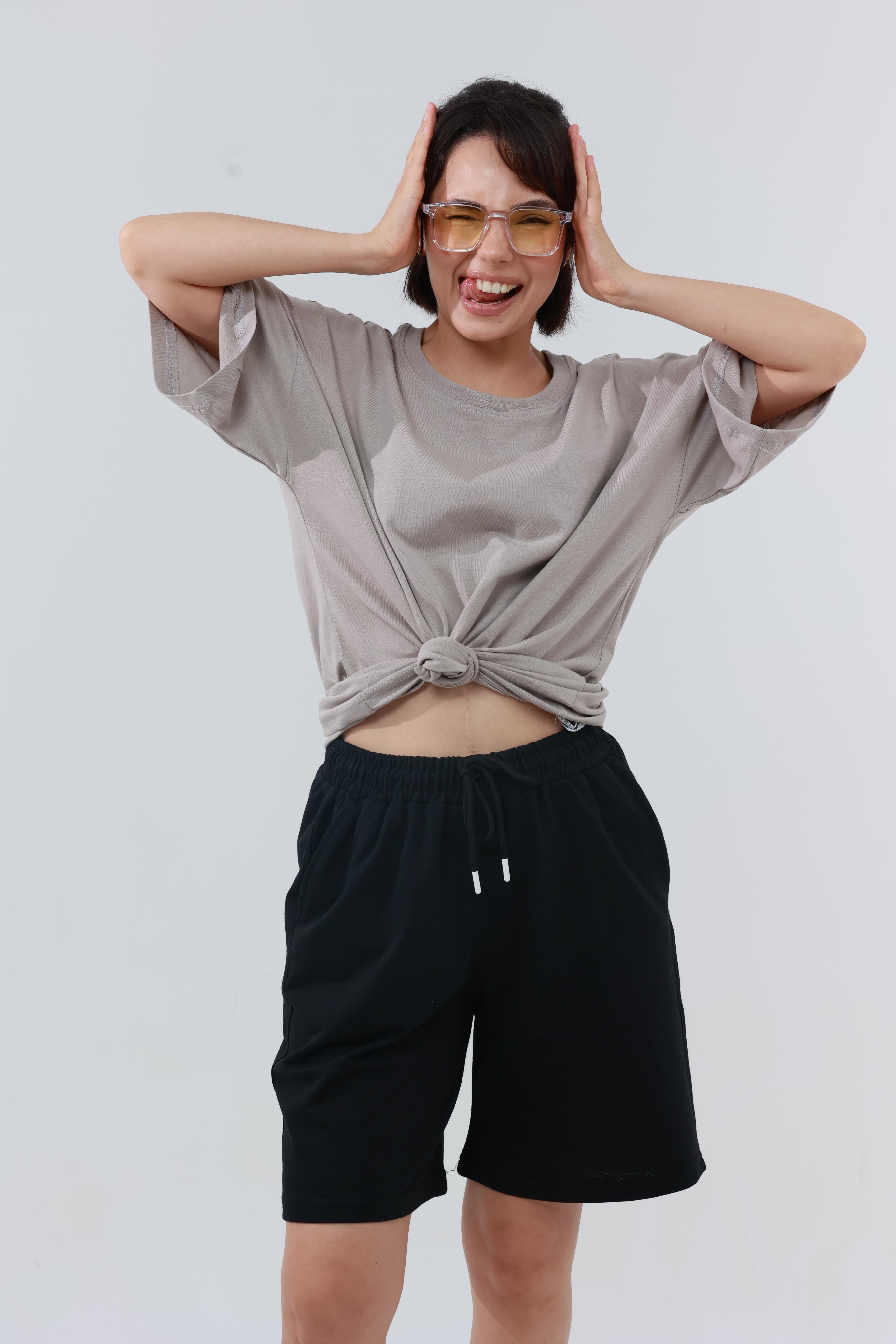 Kadın Penye Oversized T-Shirt Bej