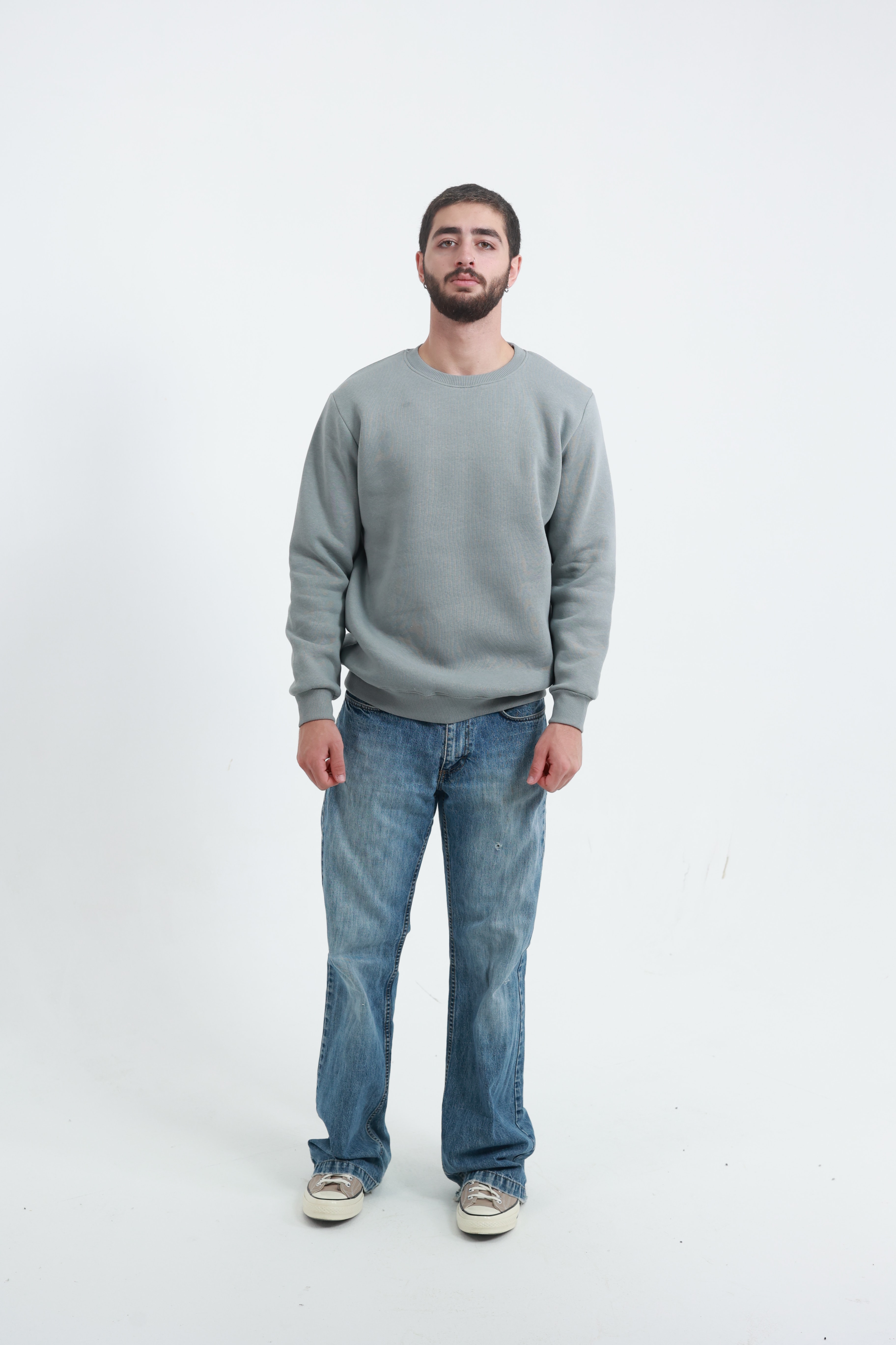 Gri Erkek Bisiklet Yaka Sweatshirt