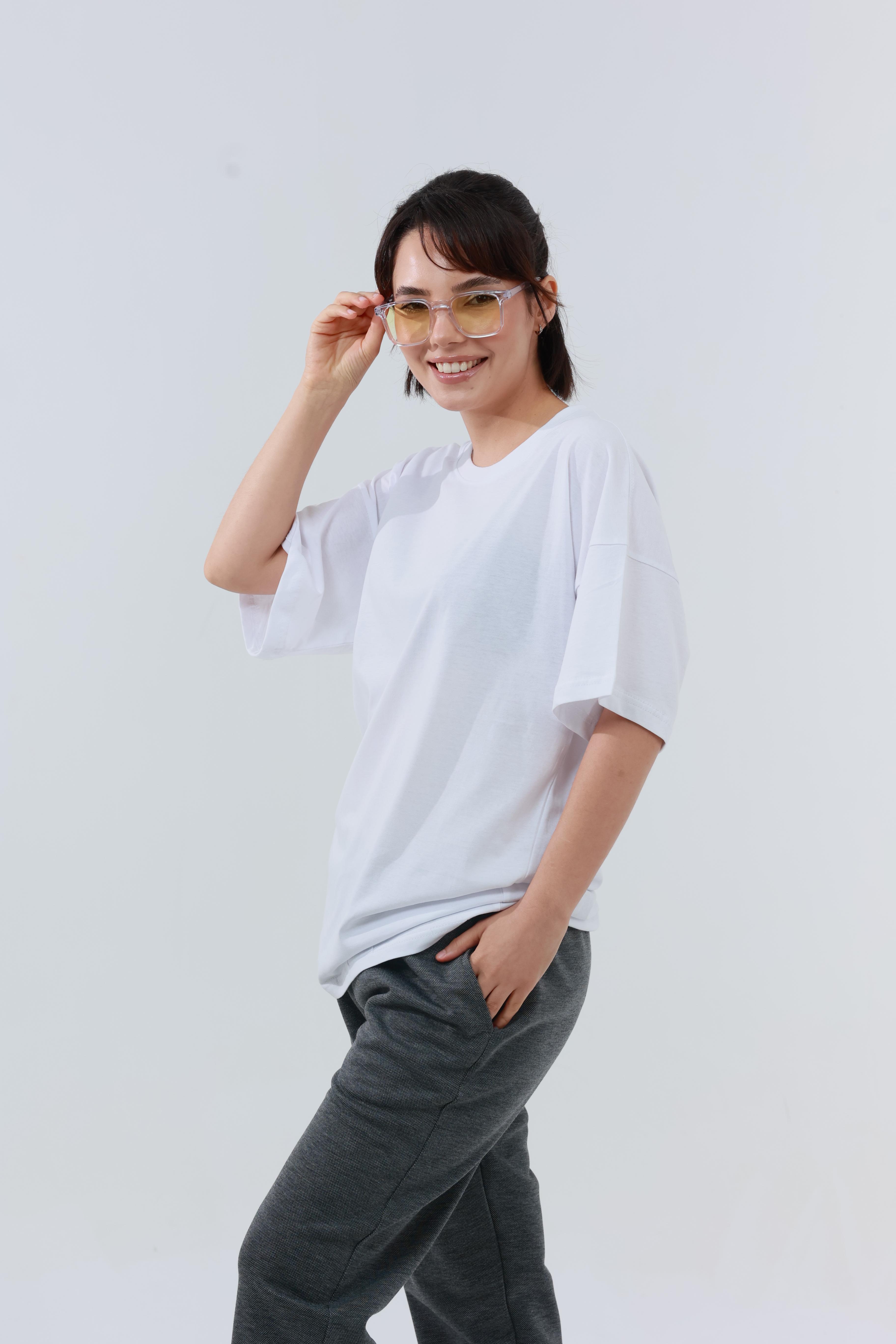 Kadın Penye Oversized T-Shirt Beyaz