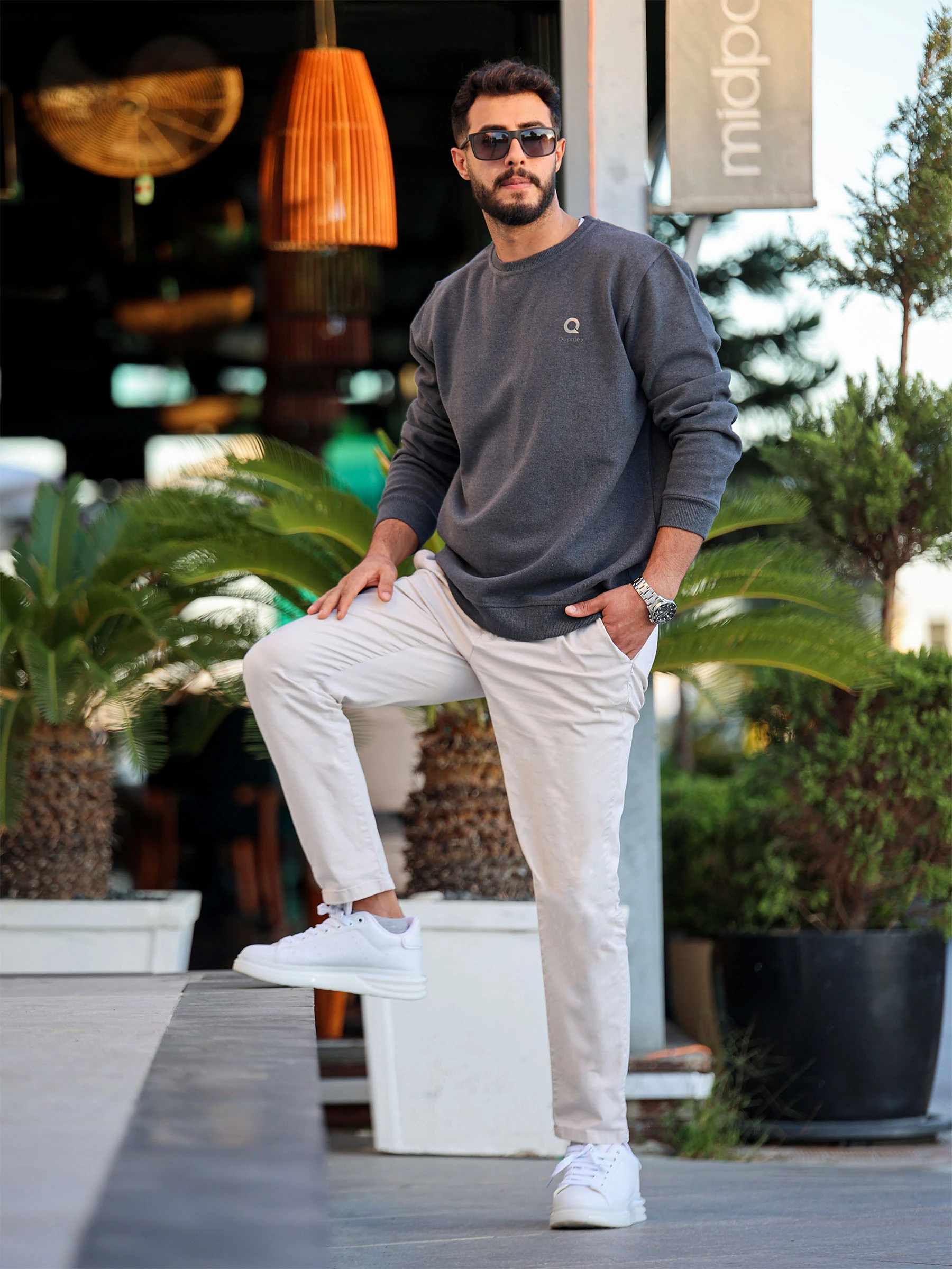 Füme Quanlex Selanik Kumaş Bisiklet Yaka Sweatshirt