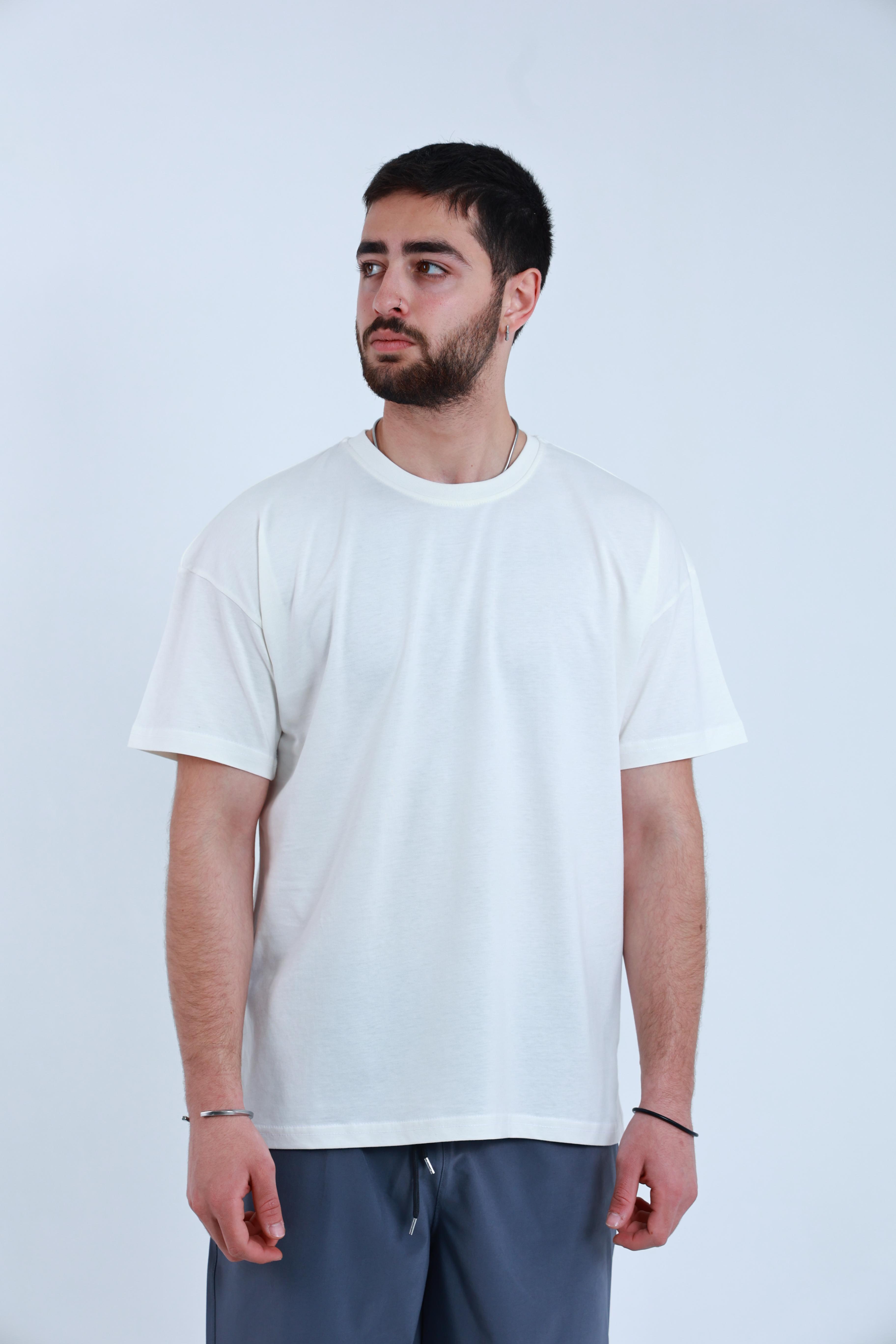 Erkek Penye Oversized T-Shirt Beyaz