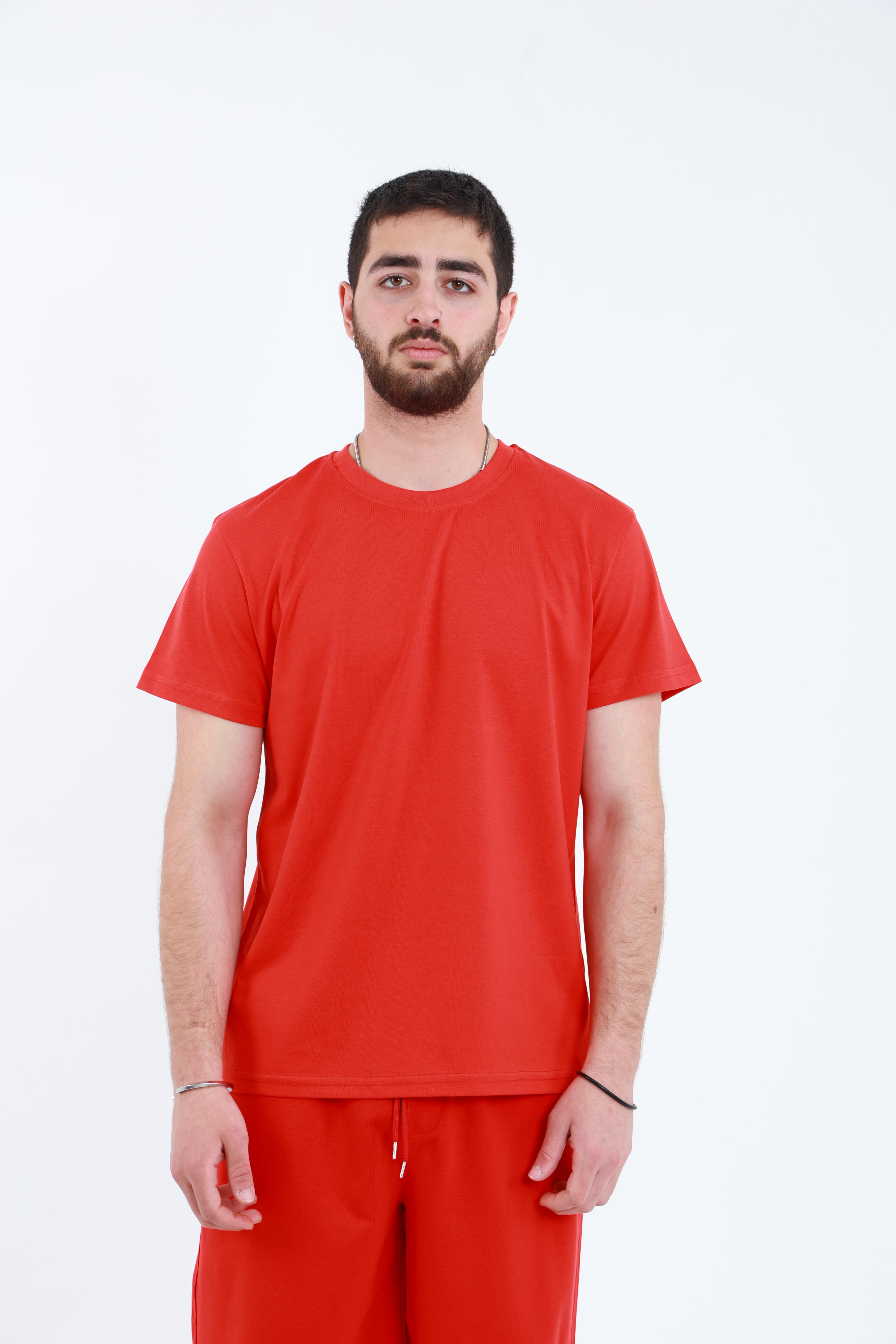 Erkek Penye Regular T-Shirt Kırmızı