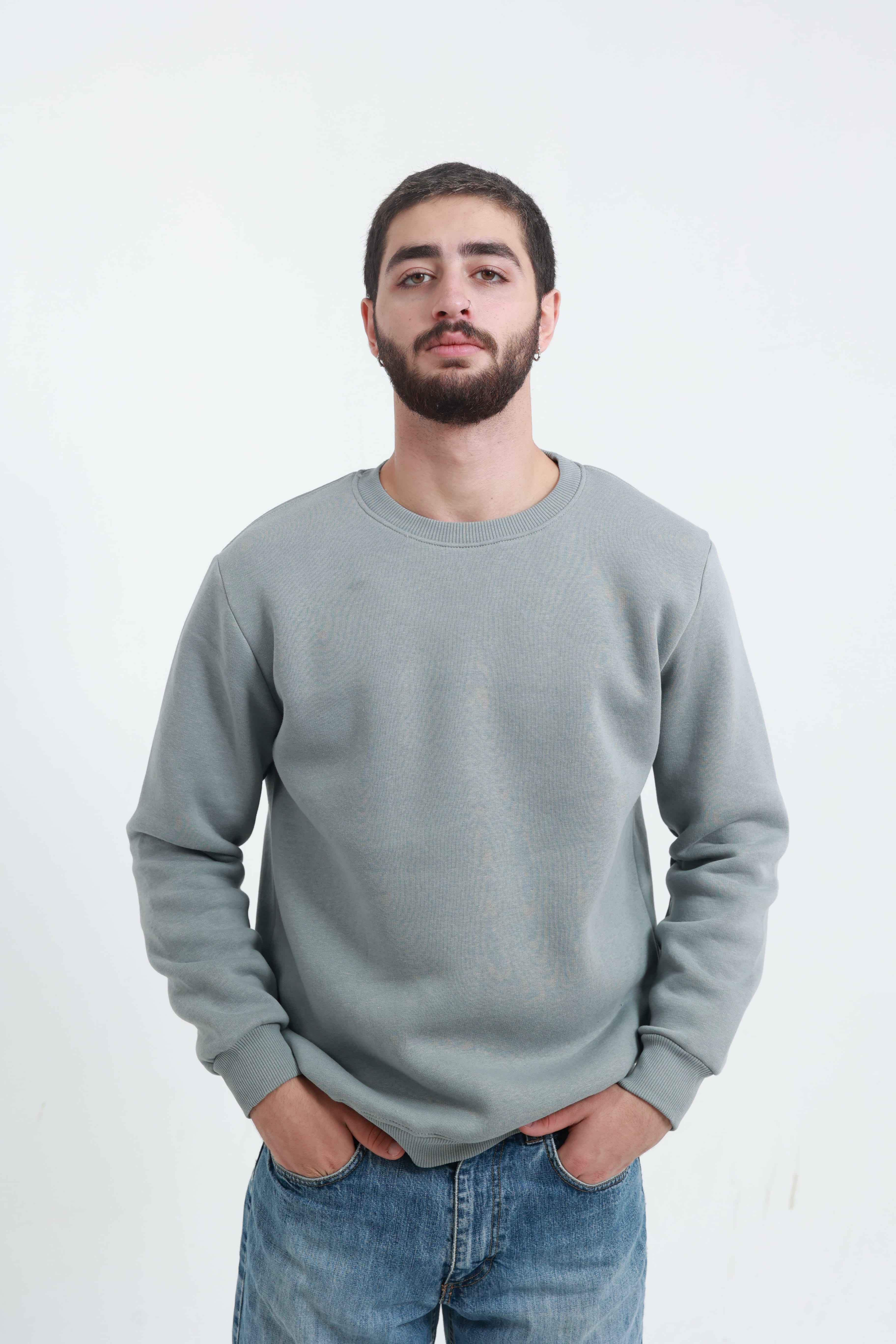 Gri Erkek Bisiklet Yaka Sweatshirt