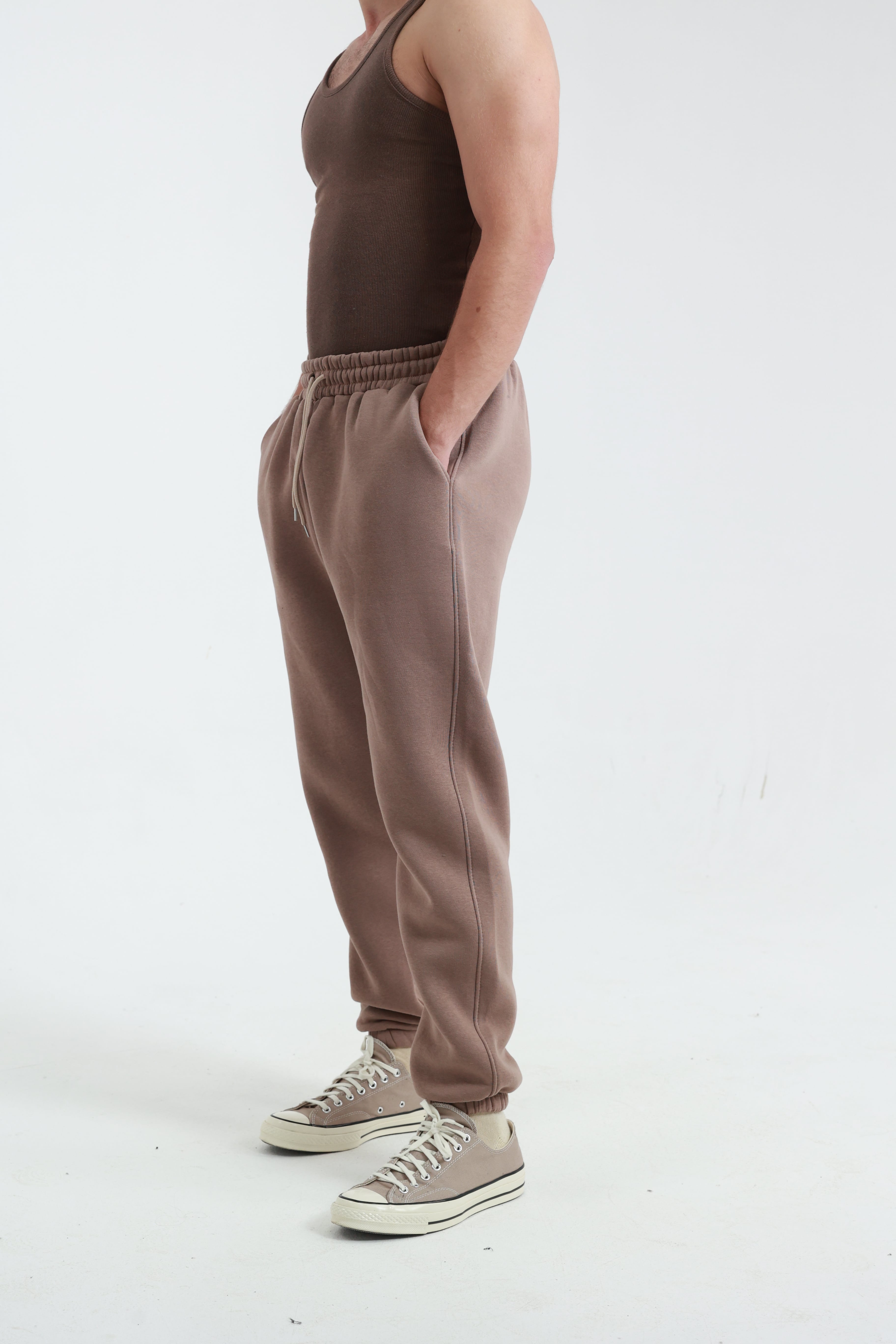 Kahverengi Erkek Penye Regular Fit 3 İplik Eşofman Altı