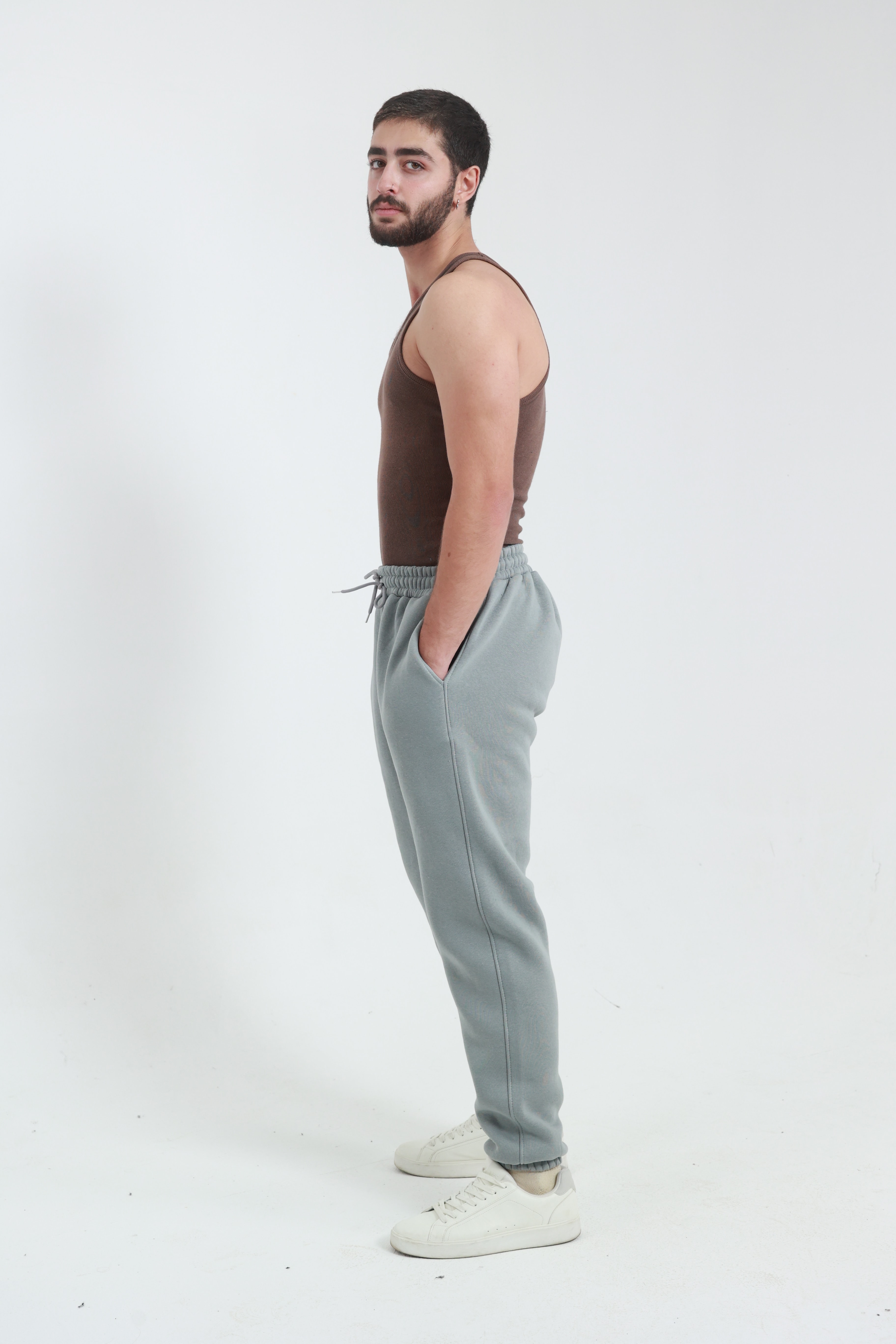 Gri Erkek Penye Regular Fit 3 İplik Eşofman Altı