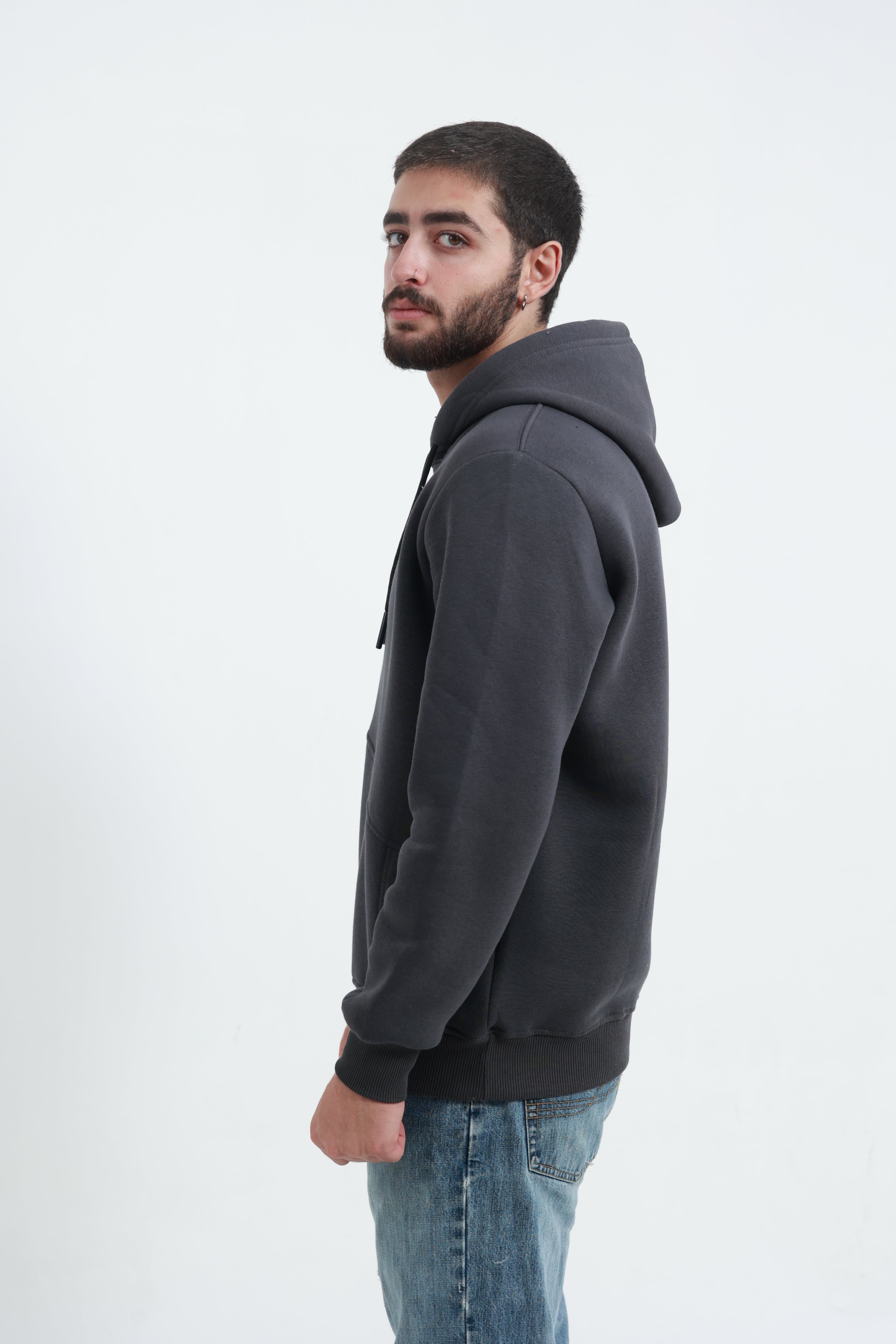 Erkek Yandan Cepli Sweatshirt Koyu Füme