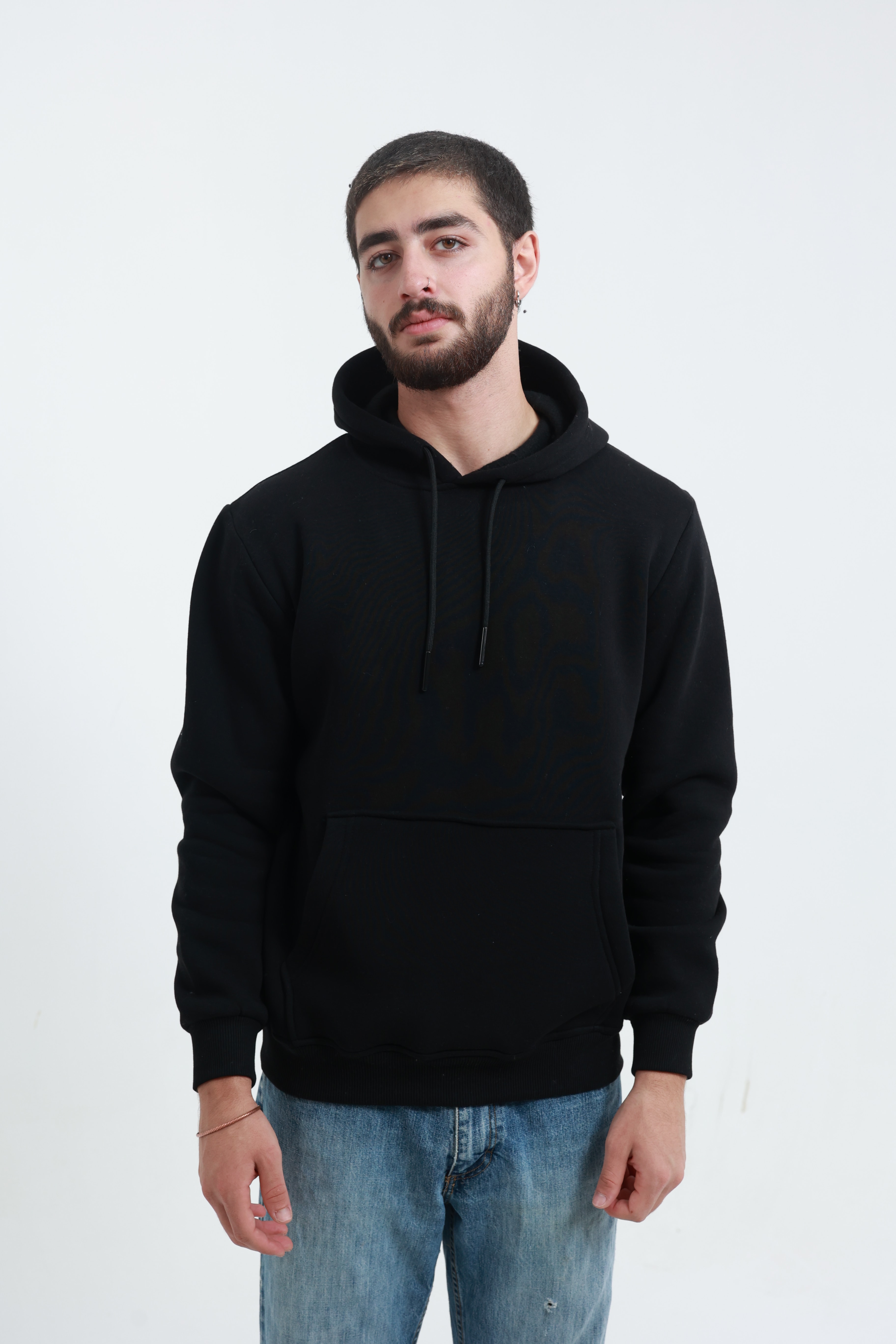 Kanguru Cepli Sweatshirt 3 İplik Siyah