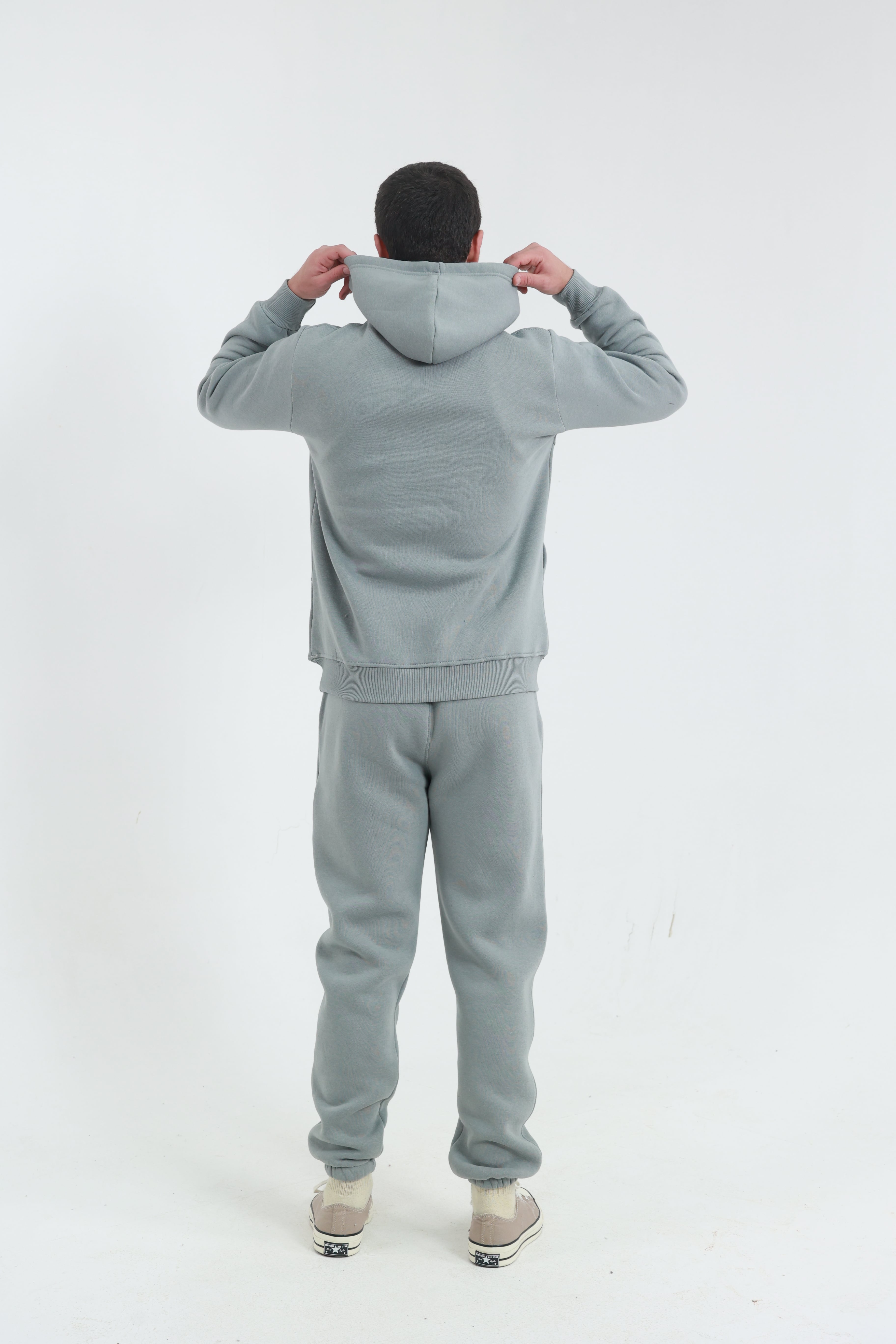 Gri Erkek Penye Regular Fit Yandan Cepli Sweatshirt 3 İplik Eşofman Takım