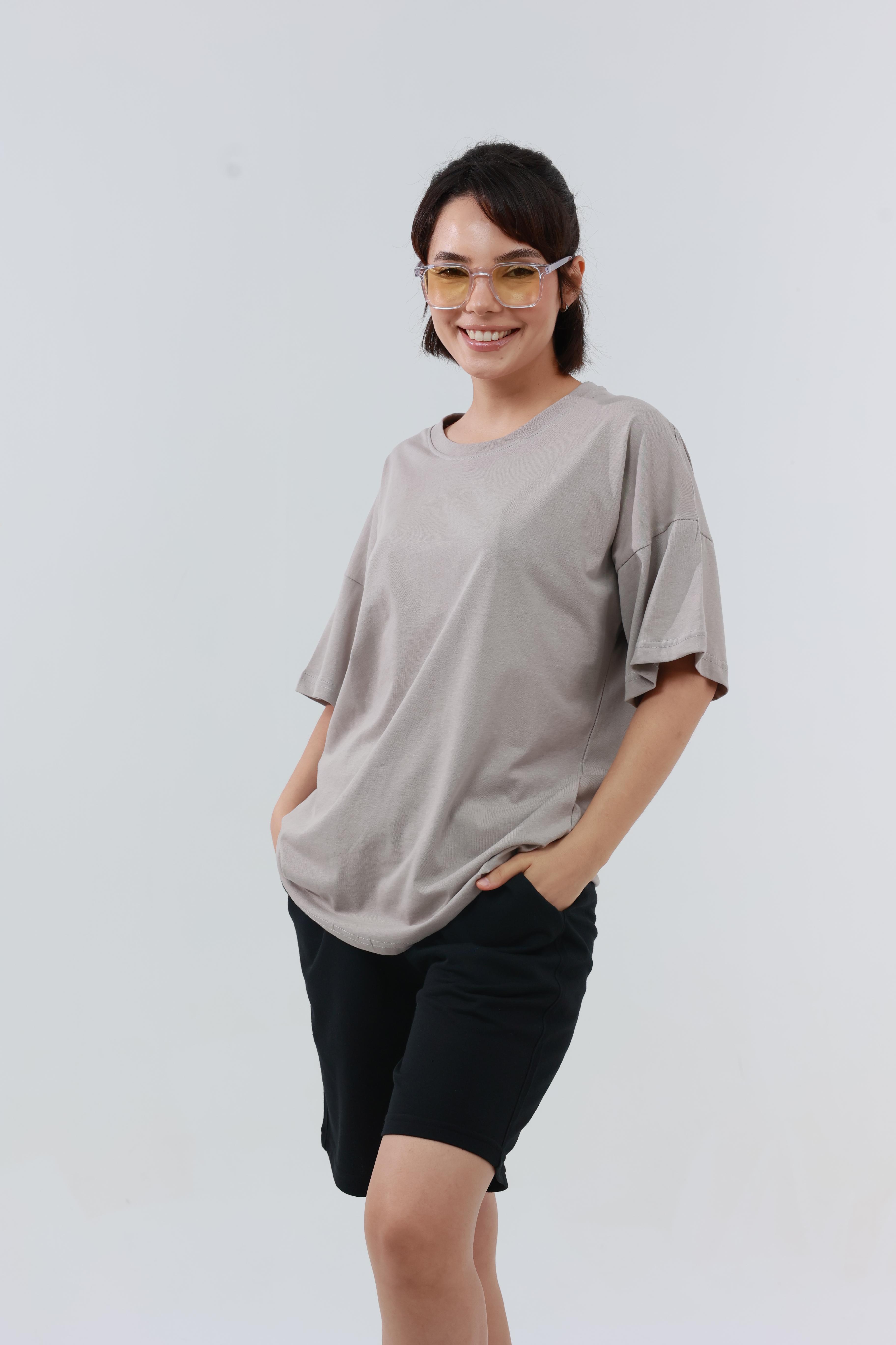 Kadın Penye Oversized T-Shirt Bej
