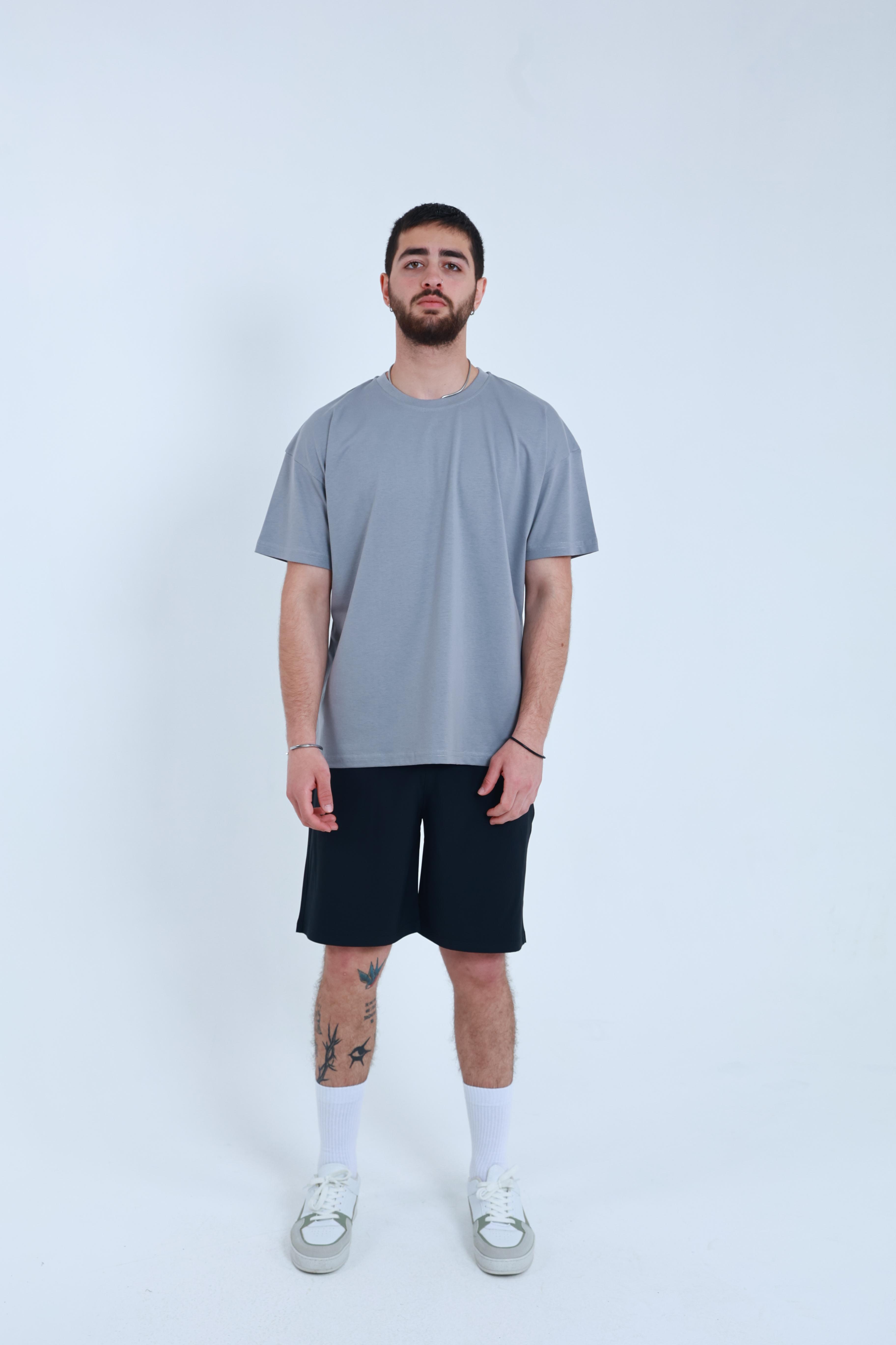 Erkek Penye Oversized T-Shirt Gri
