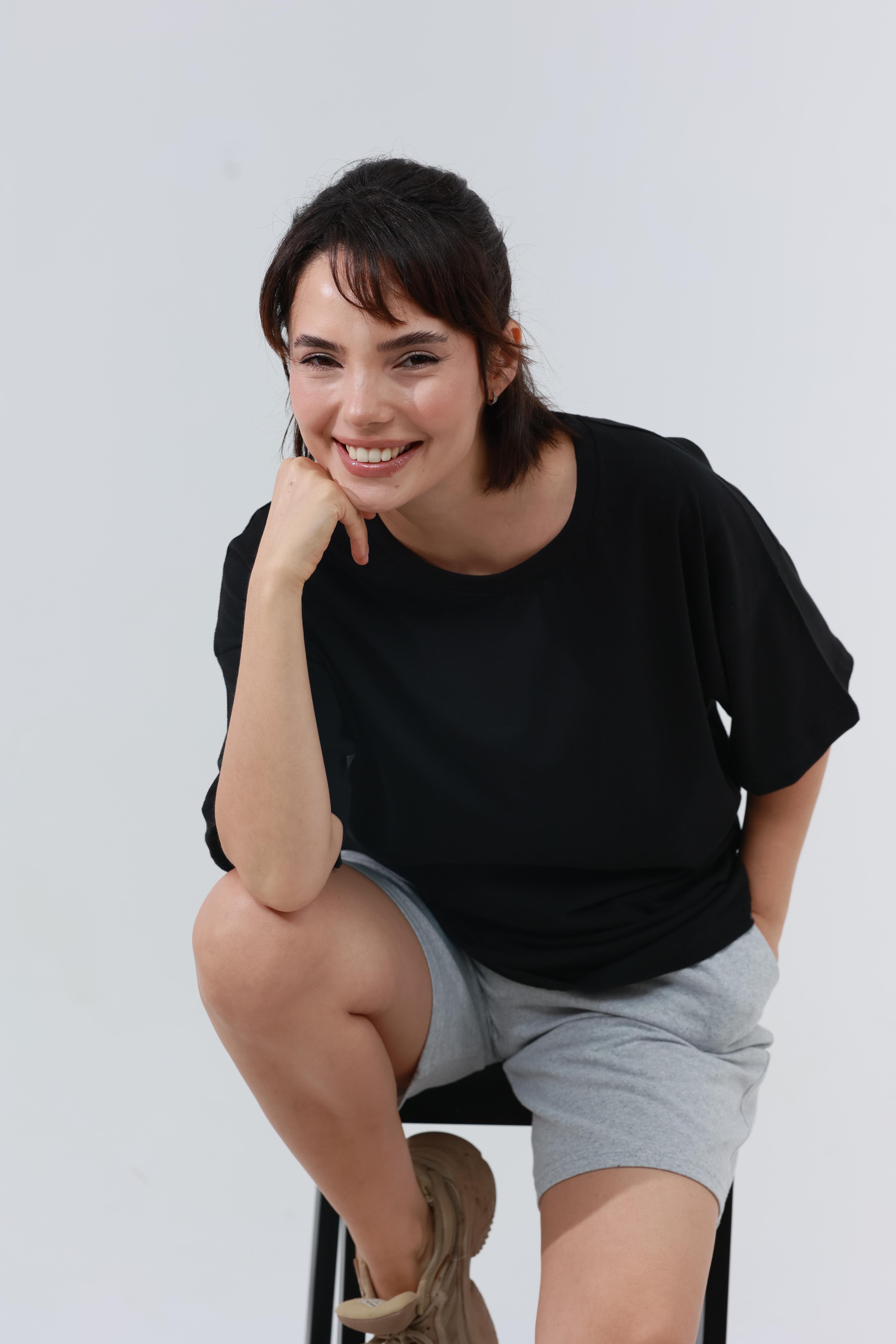 Kadın Penye Oversized T-Shirt Siyah