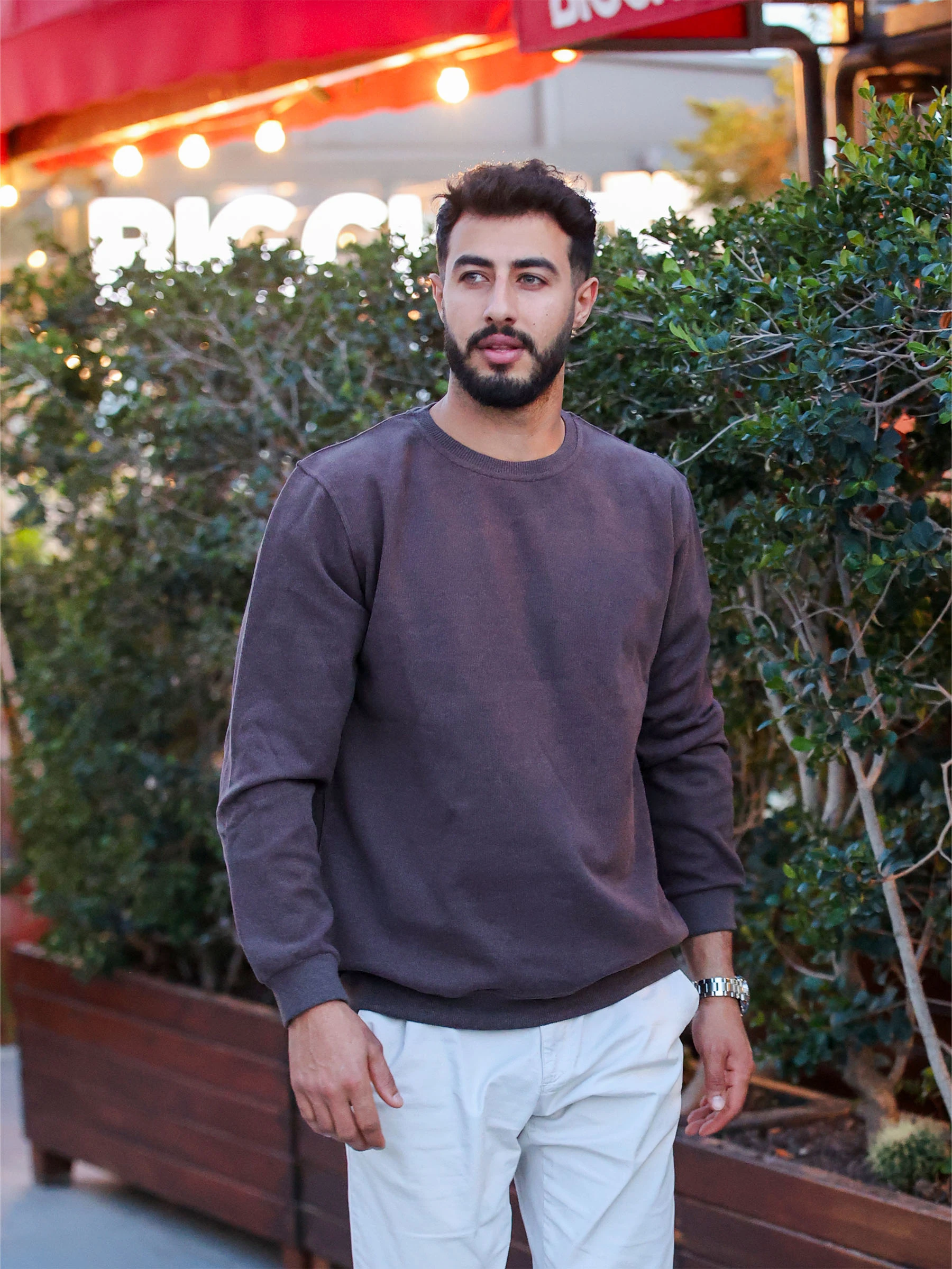 Kahverengi Selanik Kumaş Bisiklet Yaka Sweatshirt