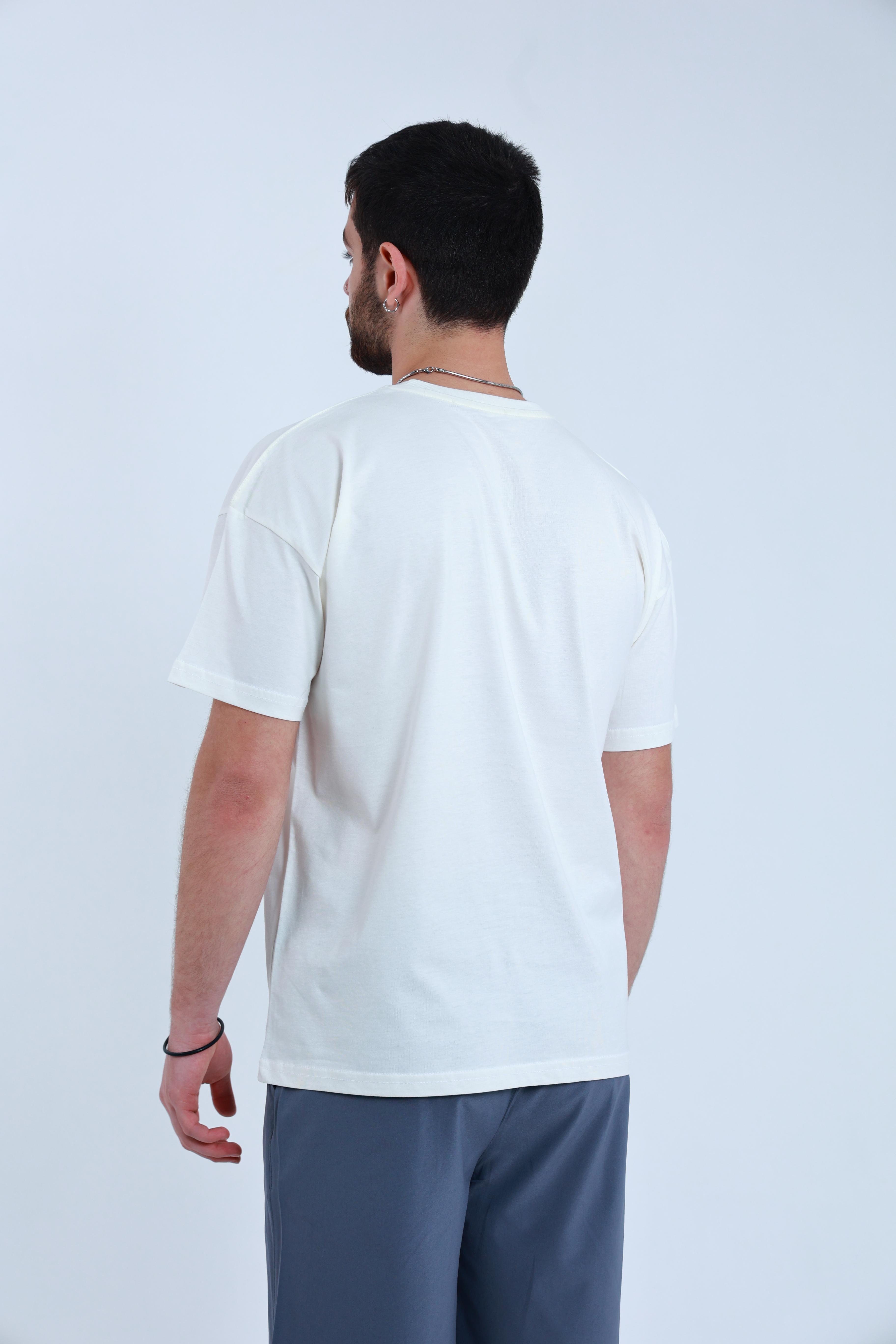 Erkek Penye Oversized T-Shirt Beyaz