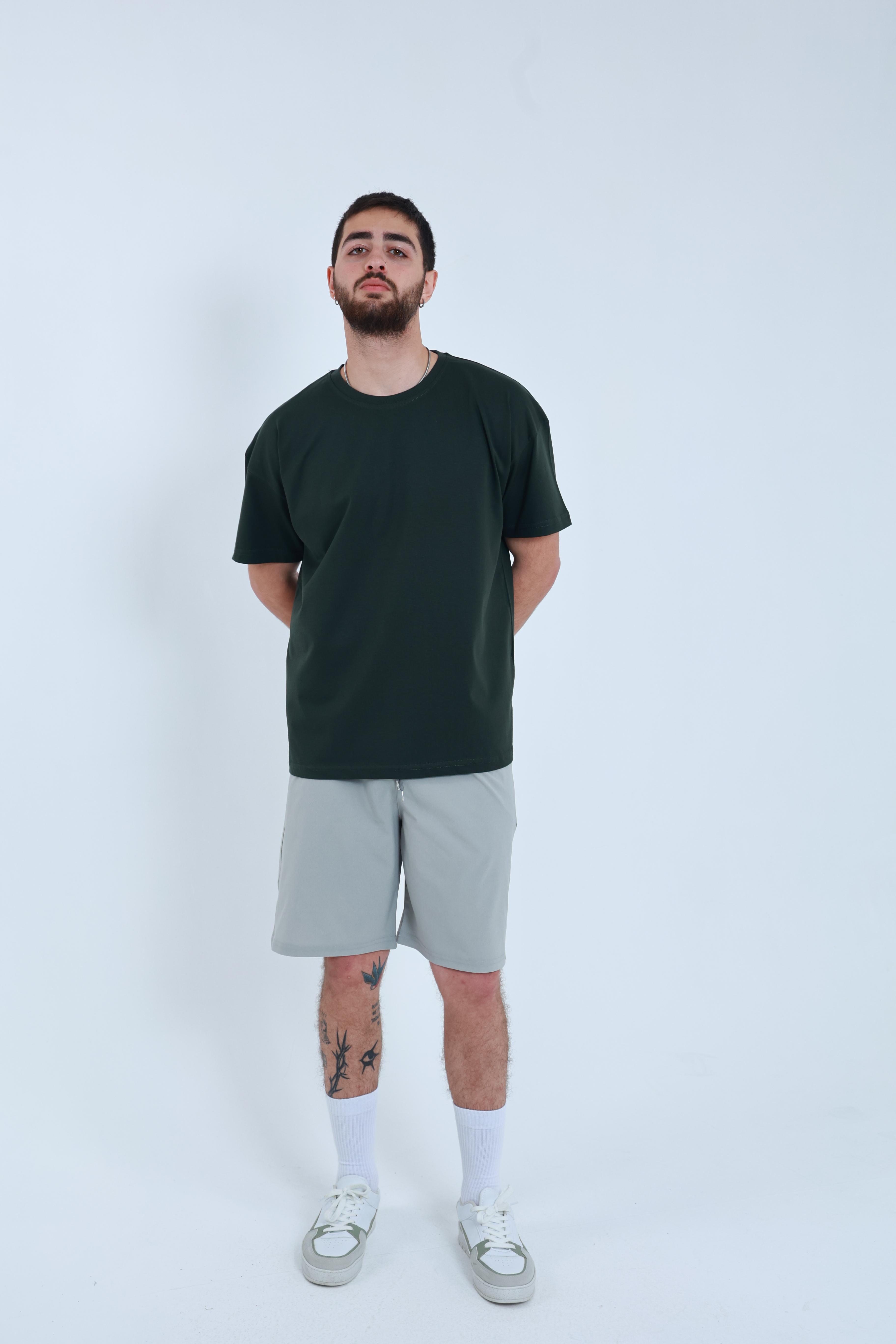 Erkek Penye Oversized T-Shirt Haki