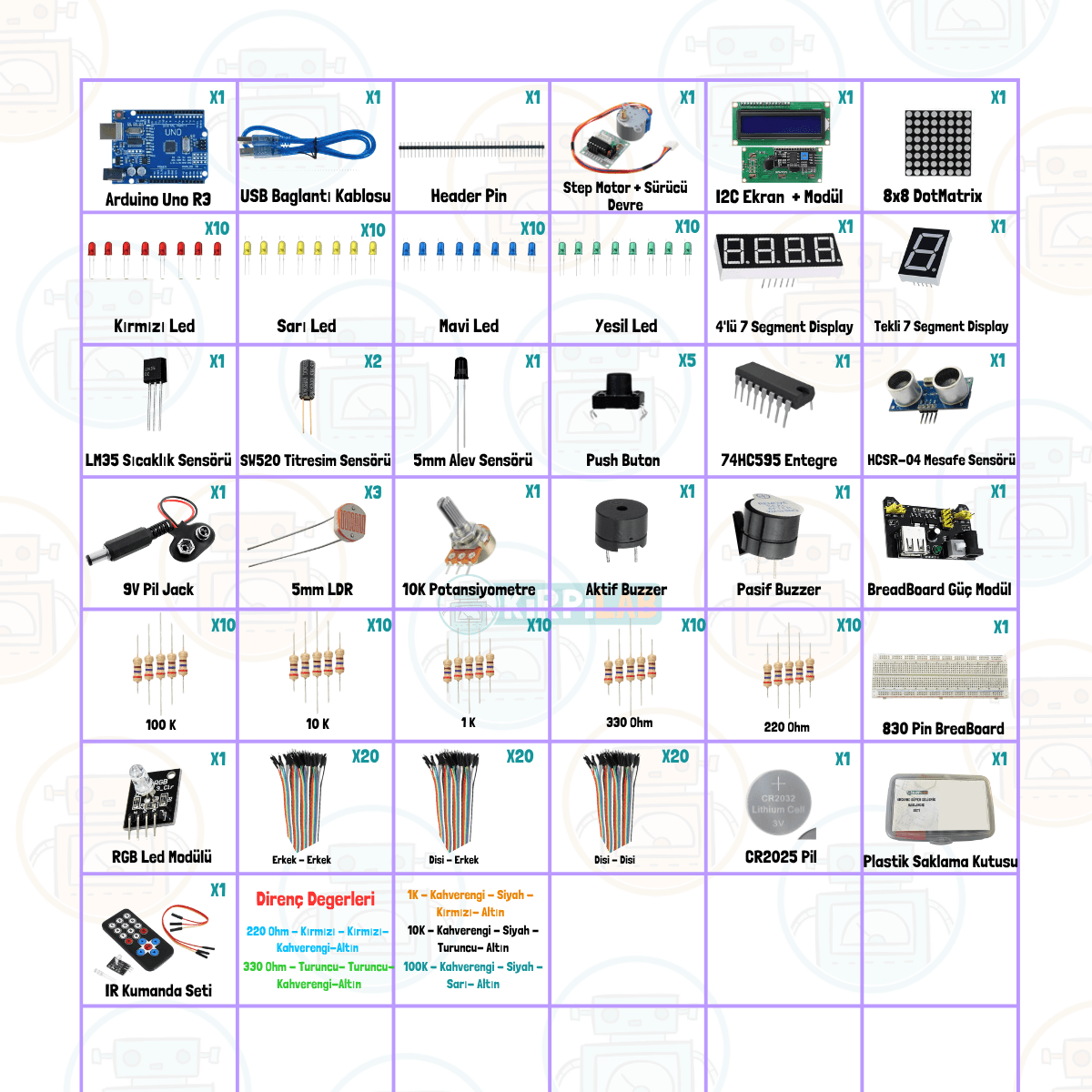 Kirpilab Arduino Başlangıç Seti 38 Parça 185 Bileşenli Gelişmiş Maker Seti + Saklama Kutulu