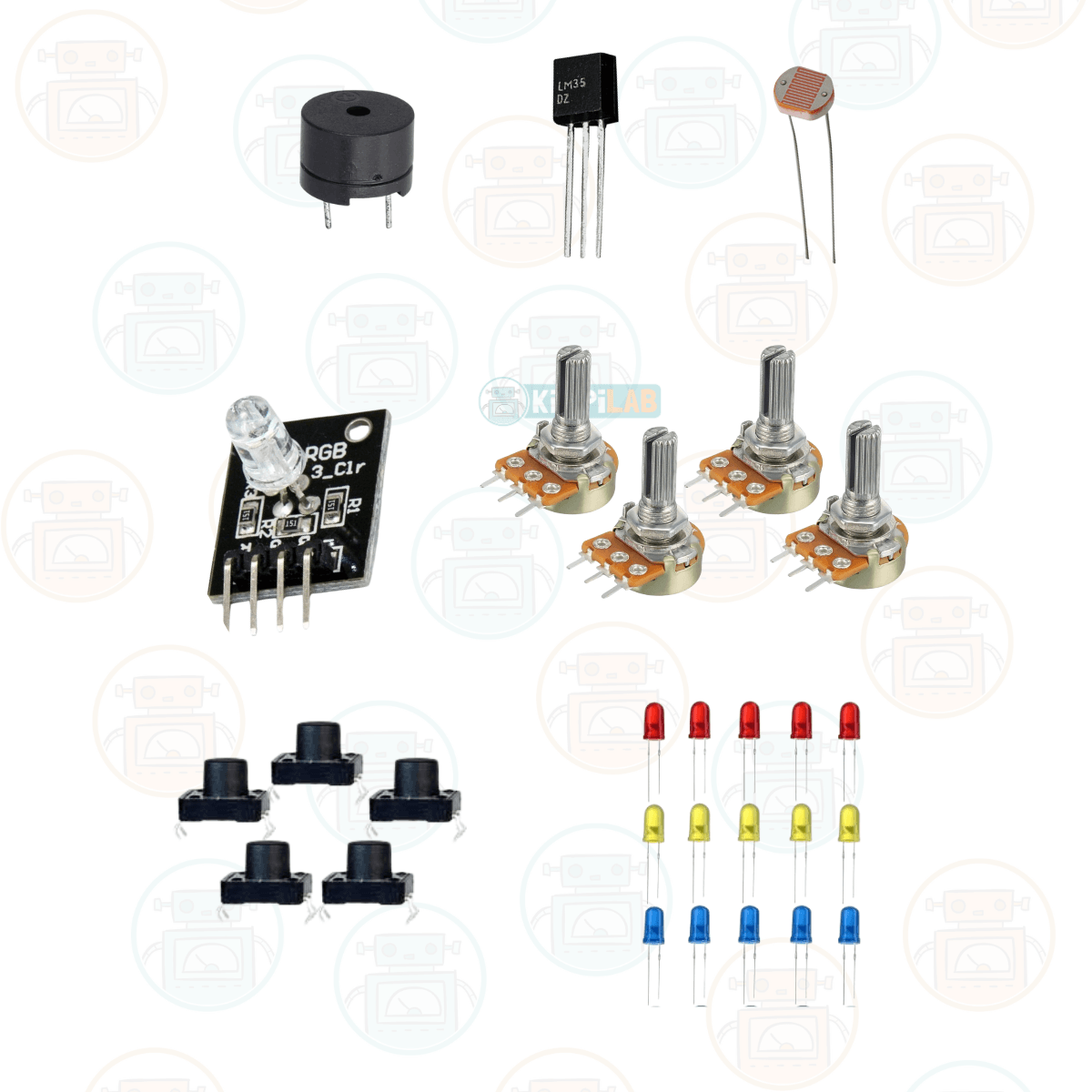 Kirpilab Arduino Uno R3 Başlangıç Seti (20 Parça 124 Bileşenli - LCD Ekranlı Maker Seti) + Saklama Kutulu