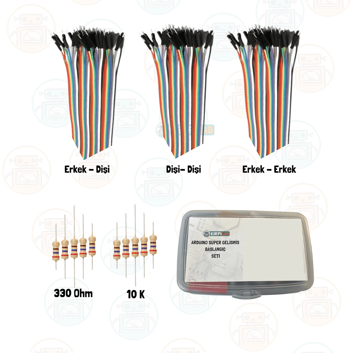 Kirpilab Arduino Uno R3 Başlangıç Seti (20 Parça 124 Bileşenli - LCD Ekranlı Maker Seti) + Saklama Kutulu