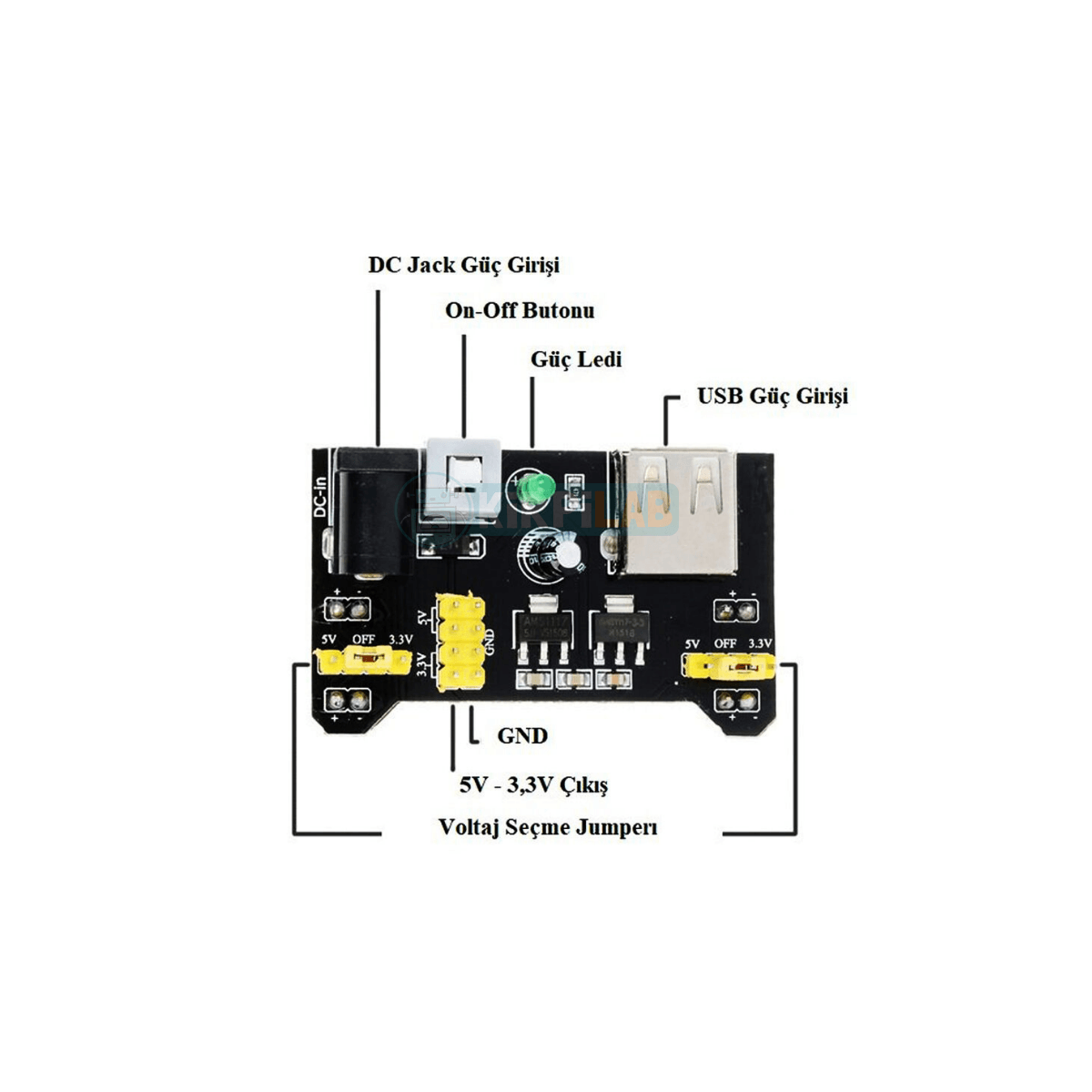 Breadboard Güç Modülü – 3.3V / 5V Çift Voltaj Çıkışlı