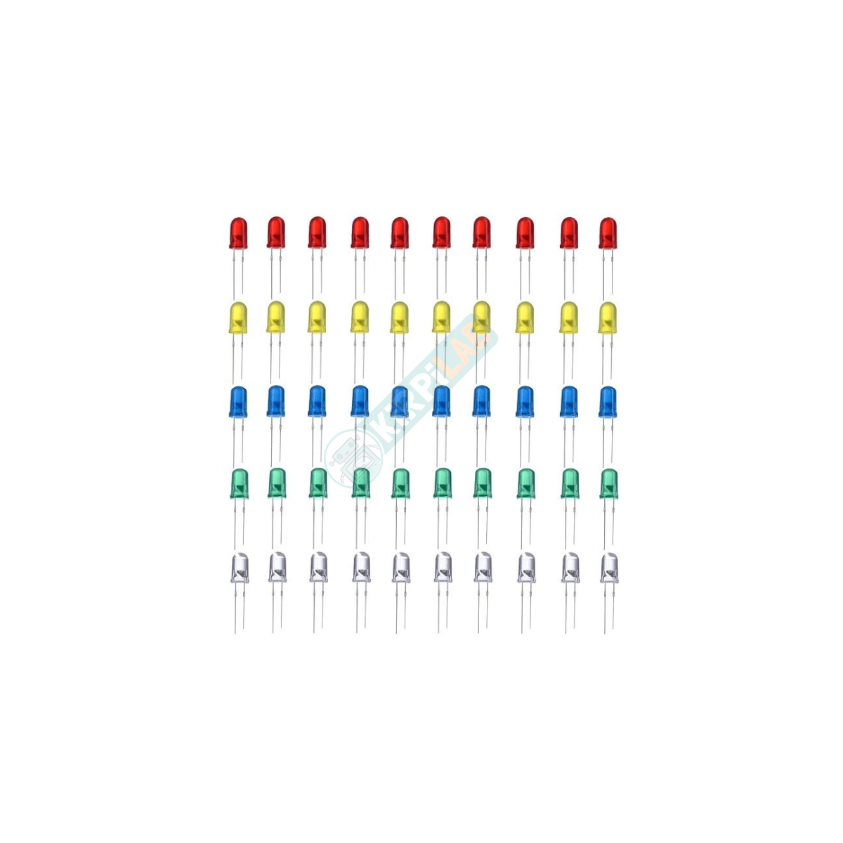 10x 5mm Sarı, Mavi, Yeşil, Kırmızı, Beyaz LED Seti
