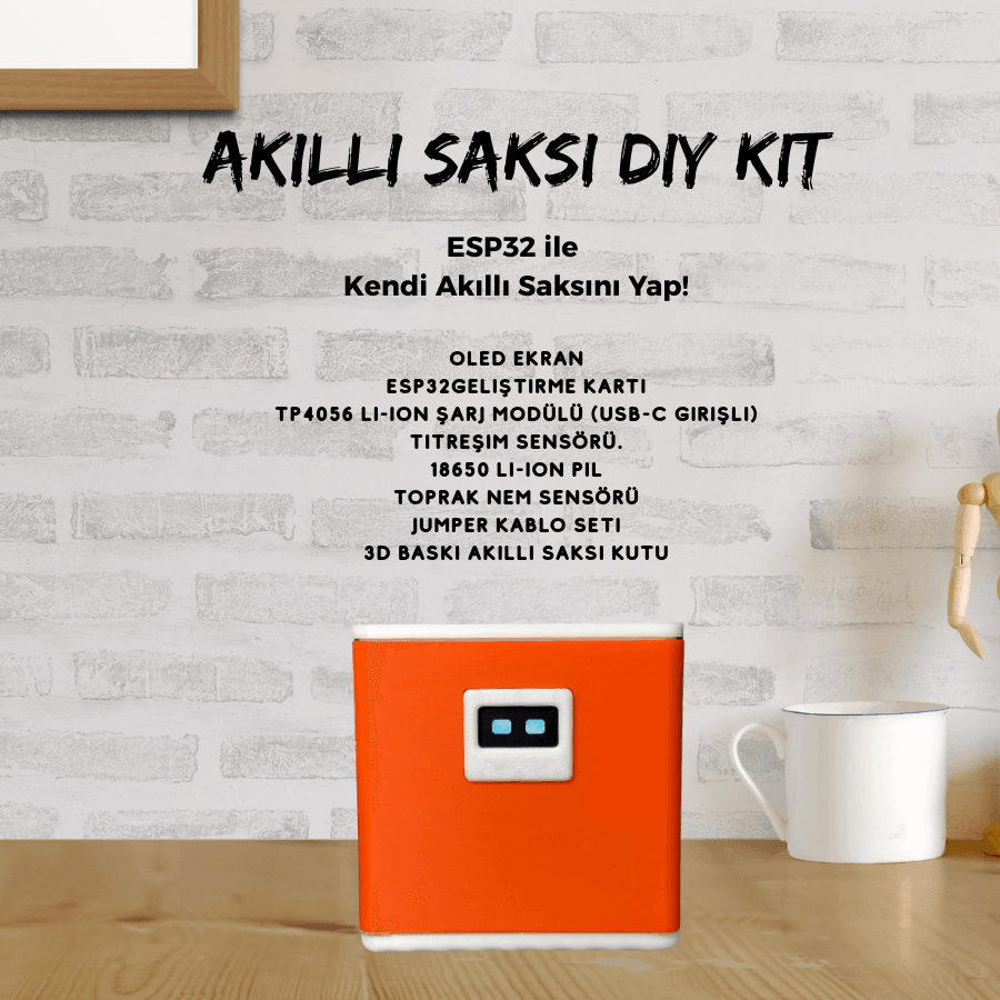 Akıllı Saksı DIY Kit – ESP32-S2, OLED Ekran, Nem ve Titreşim Sensörü + Proje Kodları ve Bağlantı Şemaları