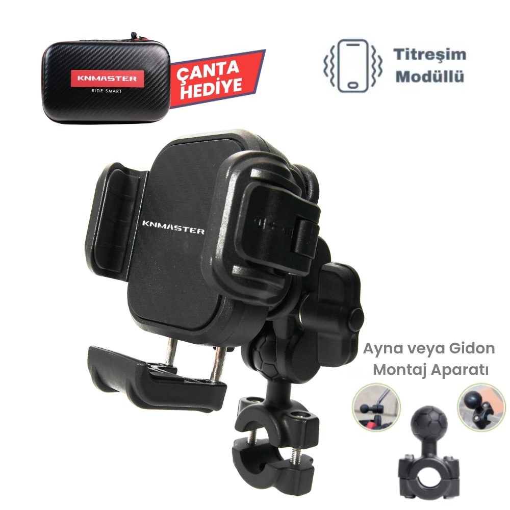 KNMASTER TT-870 TİTREŞİM ENGELLEYİCİLİ TÜM MOTOSİKLETLERE UYUMLU TELEFON TUTUCU
