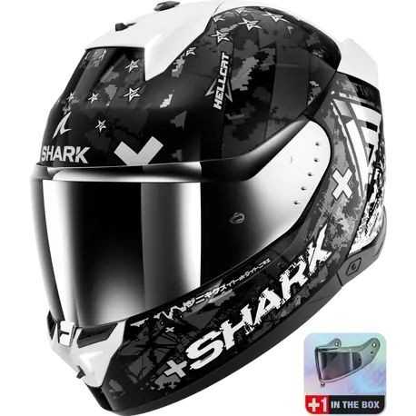 0342 SHARK SKWAL İ3 HELLCAT MAT KAPALI KASK SİYAH BEYAZ