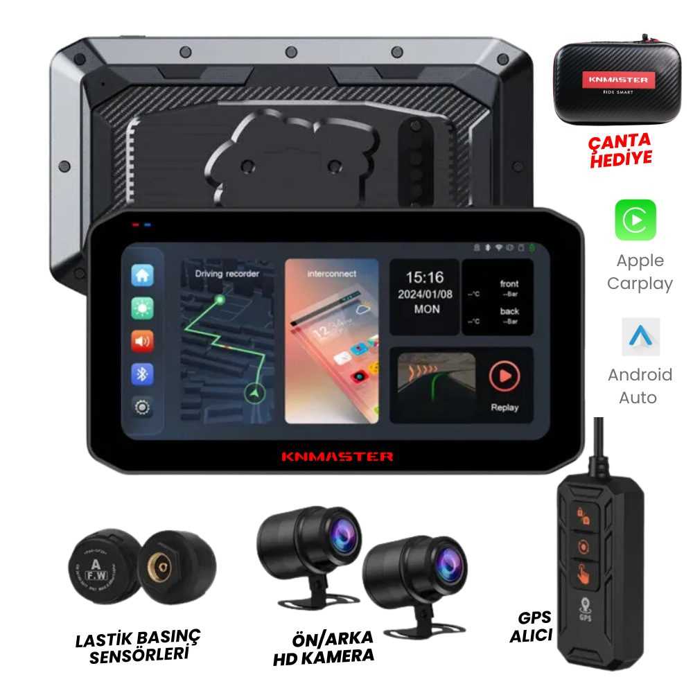 KNMASTER MOTOPLAY 2000 6.25 2K ÇİFT KAMERALI KABLOSUZ CARPLAY