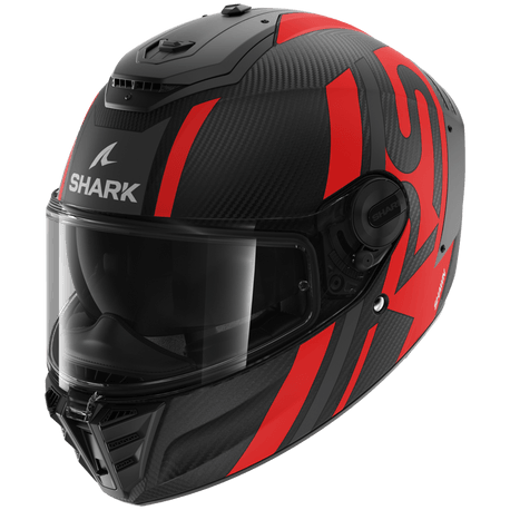 0332 SHARK SPARTAN RS CARBON SHAWN KAPALI KASK SİYAH KIRMIZI