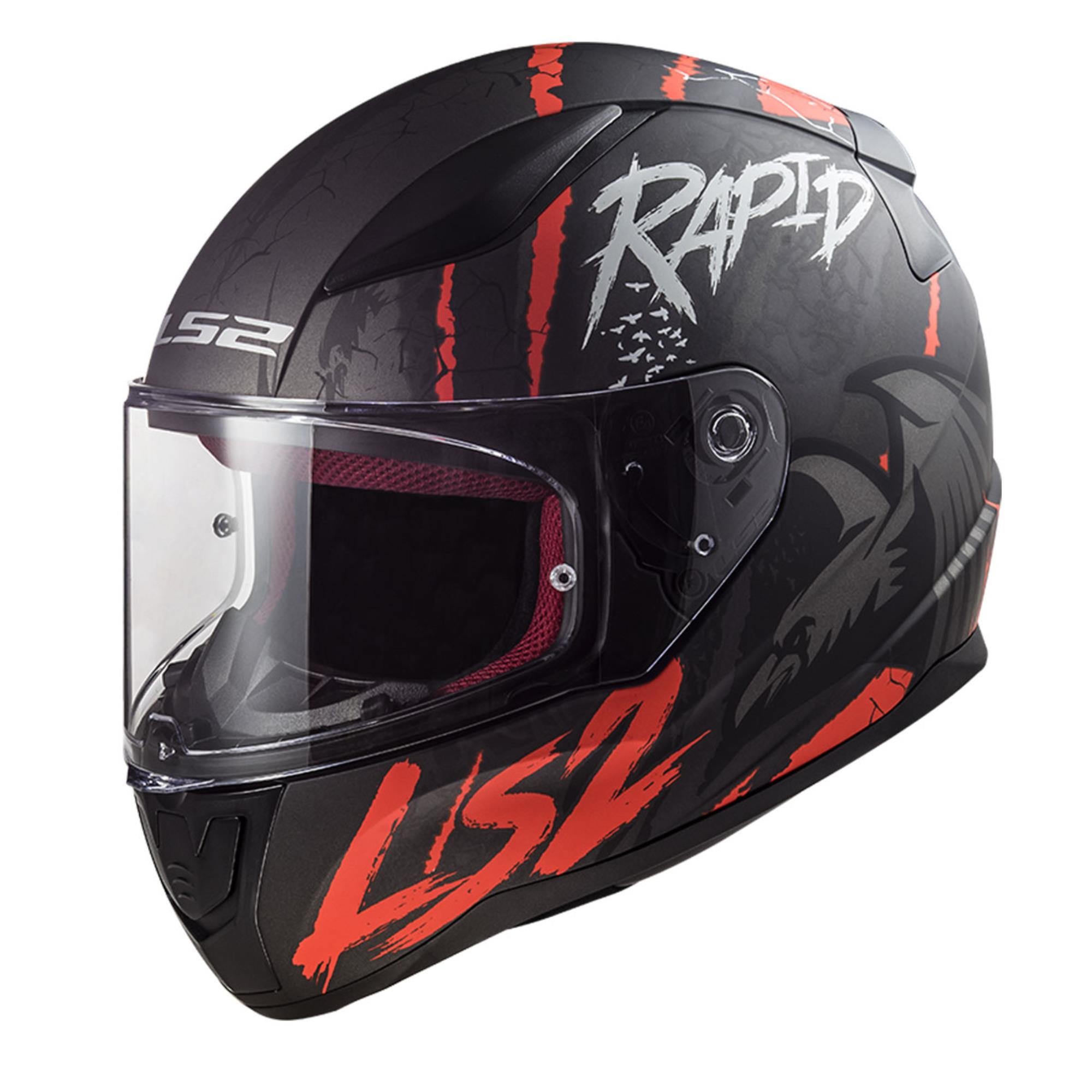 LS2 RAPID RAVEN MAT SİYAH-BEYAZ-KIRMIZI KASK