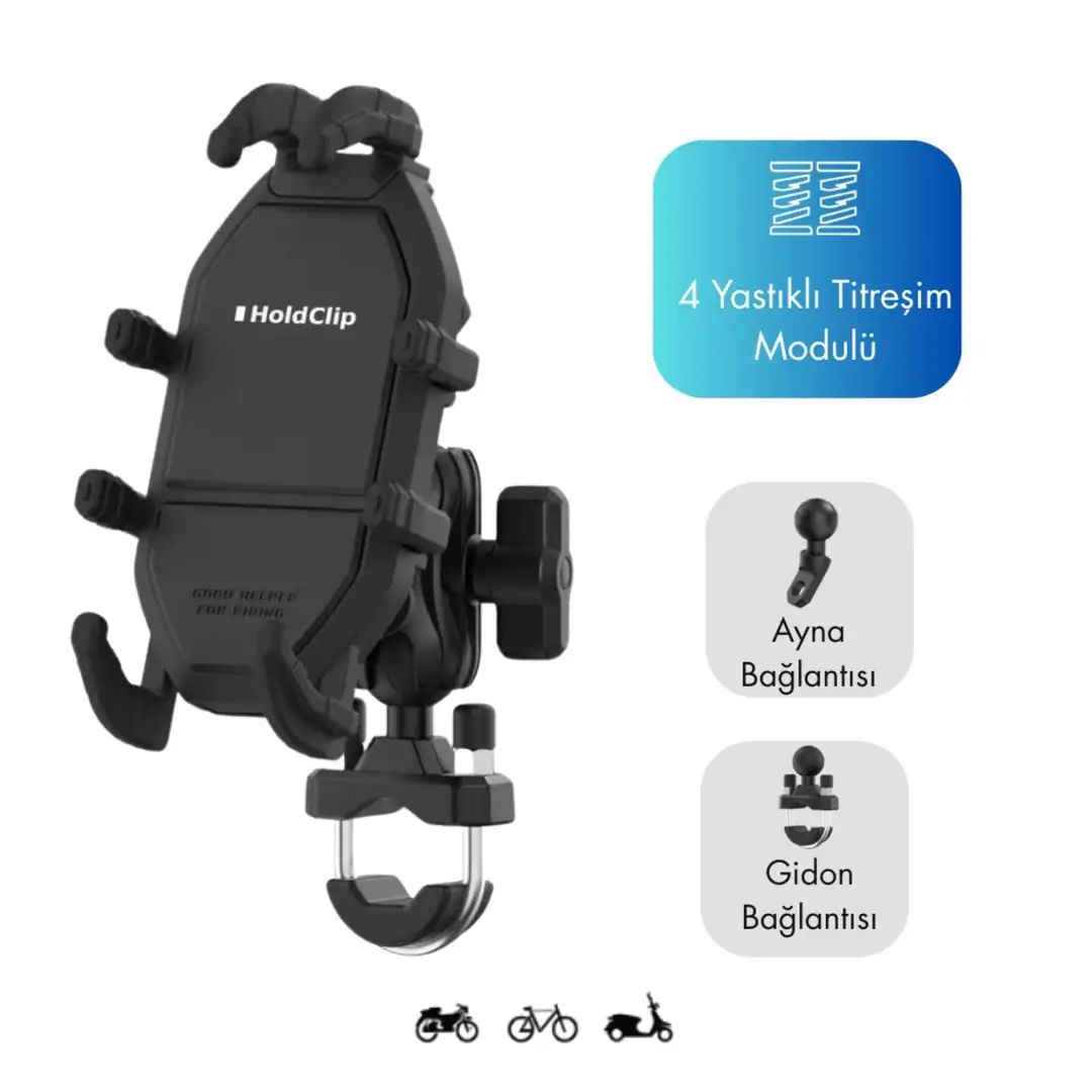 HOLDCLİP TİTREŞİM MODÜLLÜ GİDON VE AYNA BAĞLANTILI TELEFON TUTUCU U1 MODEL