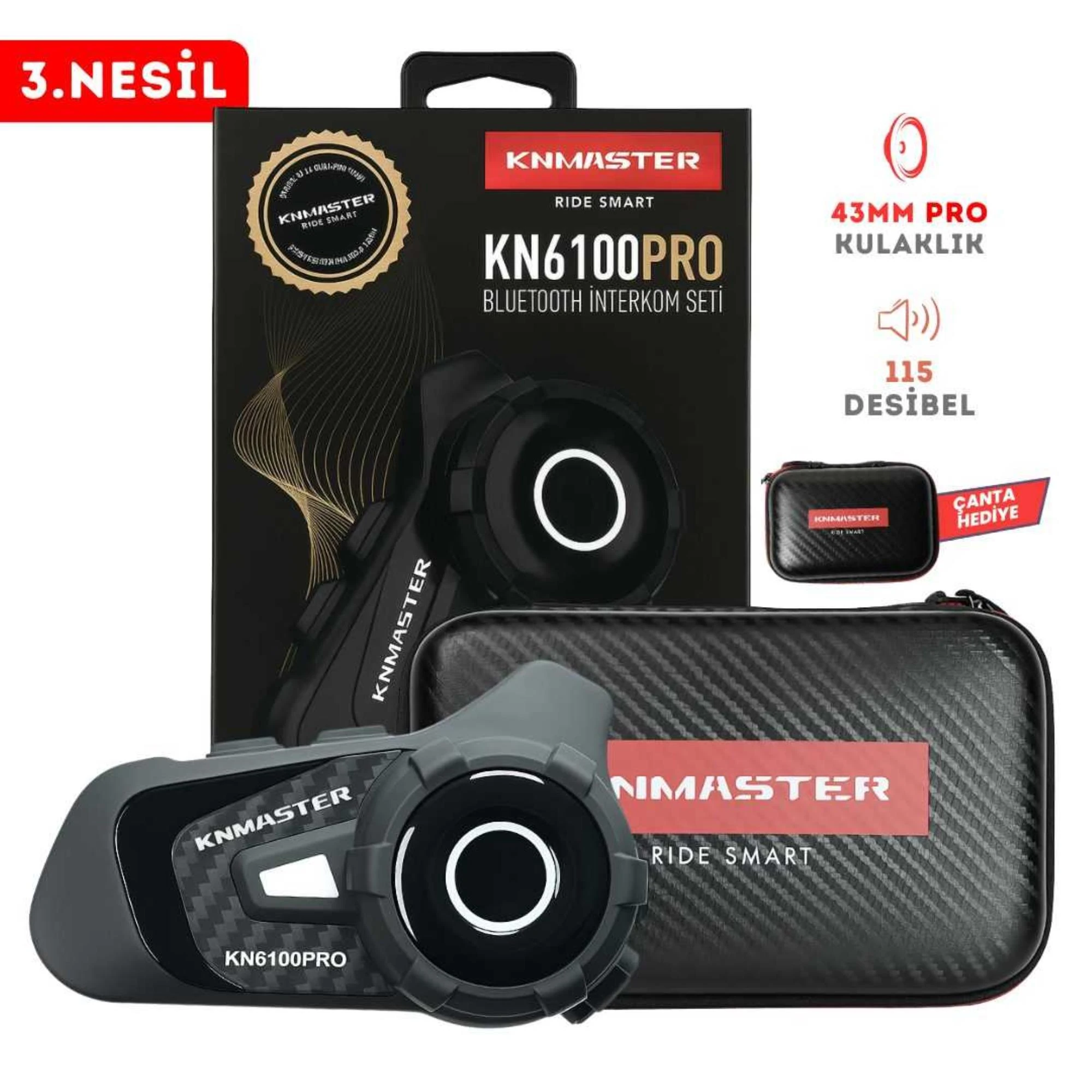 KNMASTER KN6100 PRO MOTOSİKLET KASK İNTERCOM BLUETOOTH İNTERCOM KULAKLIK SETİ KARBON SİYAH