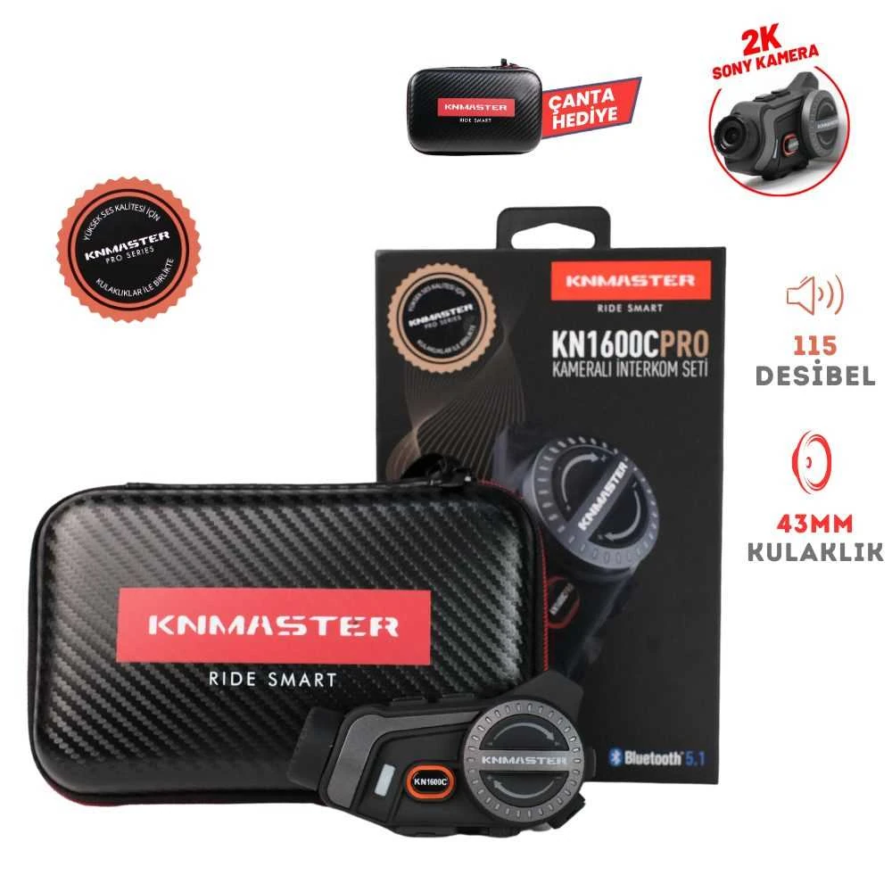 KNMASTER KN1600C PRO KAMERALI MOTOSİKLET KASK BLUETOOTH İNTERCOM KULAKLIK SETİ SİYAH