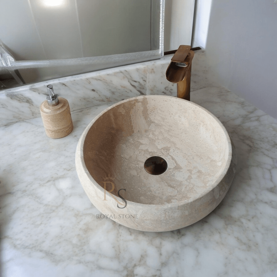 Travertine Marble Bathroom Sink, Custom Made Stone Sink, Bathroom Sink, Vanity Top Sink