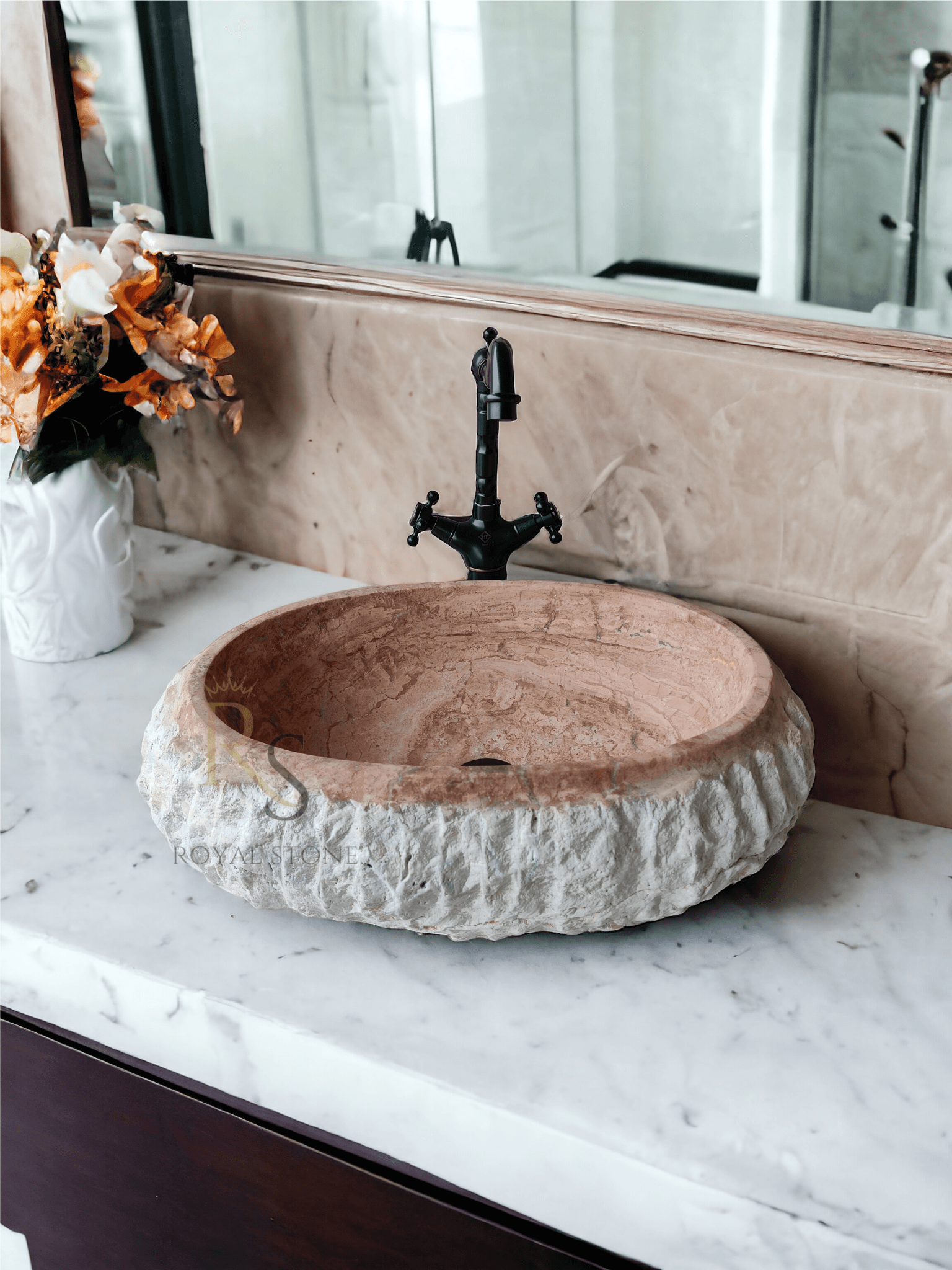 Chiseled Travertine Stone Sink, Gorgeous Red Marble Sink, Made to Order Custom Size Sink, Powder Room Natural Stone Sink, Vessel Sink