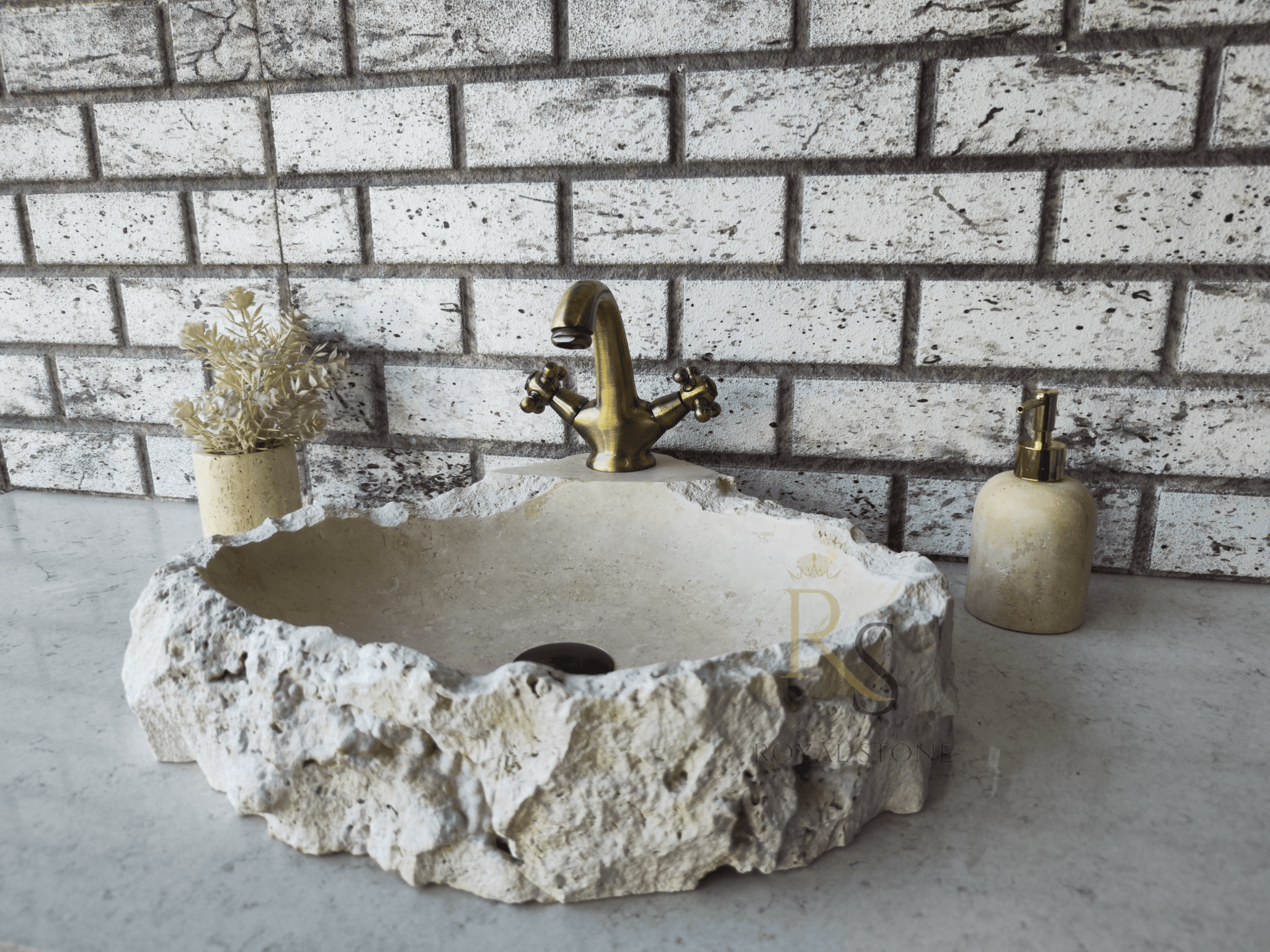 Chiseled Travertine Marble Powder Bathroom Sink, Marble Vessel Sink, Made to Order Sink with Faucet Hole, High Quality Marble Farmhouse Sink