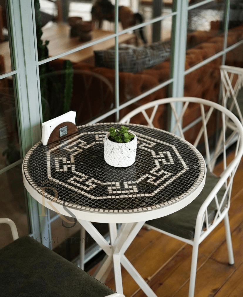 Mosaic Casual Table, Beautiful Garden Table, Mosaic Marble Tile Table, Custom Summer Room Table, Gorgeous Backyard Black Table