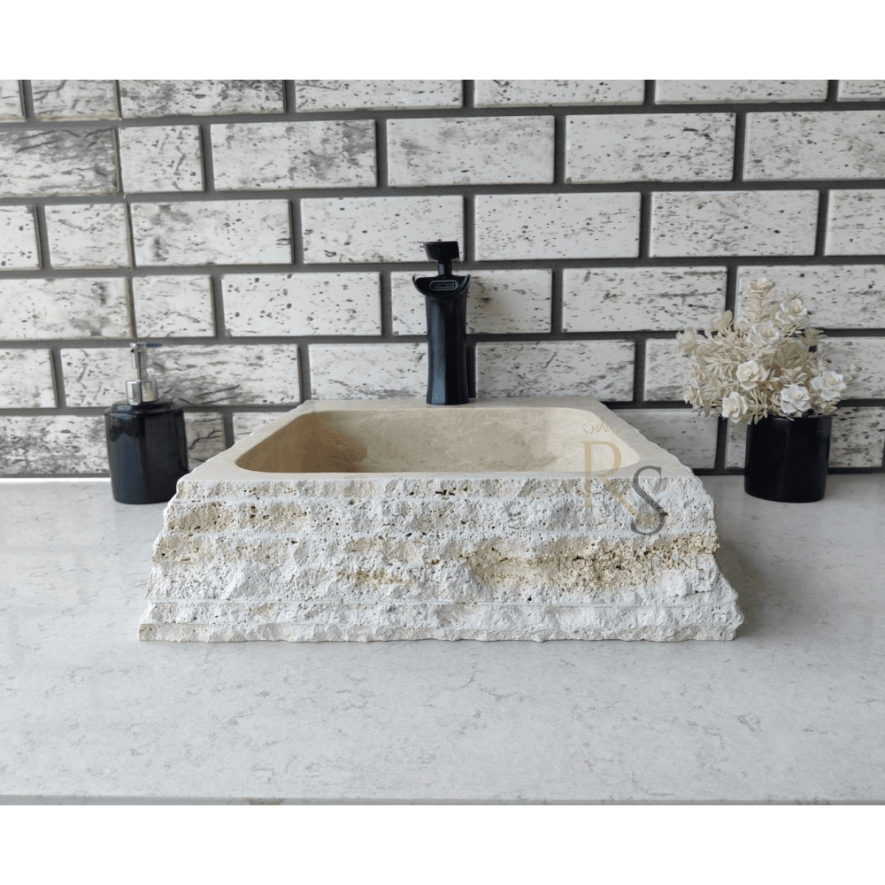 Gorgeous Stone Sink, Chiseled Travertine Marble Sink, Powder Room Rectangle Sink, Made to Order Sink, Tiny Bathroom Sink, Custom Made Sink