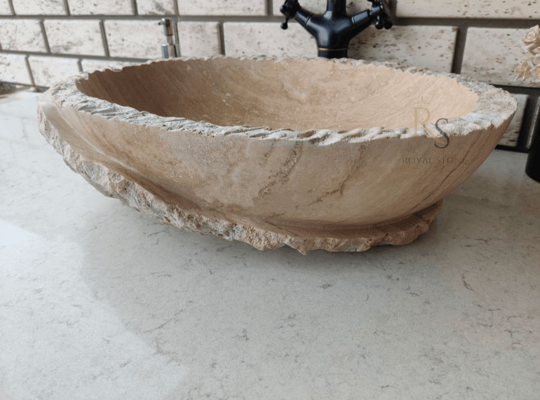 Chiseled Travertine Marble Bathroom Sink, Natural Marble Stunning Sink, Made to Order Custom Piece Sink, Farmhouse Stone Sink