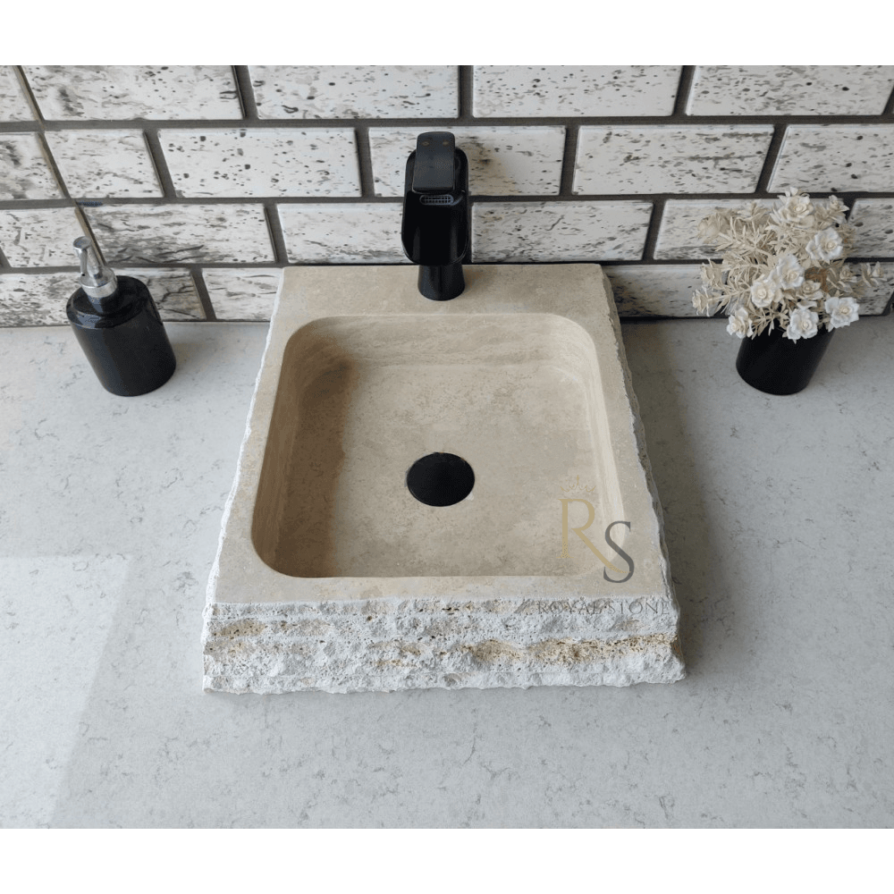 Gorgeous Stone Sink, Chiseled Travertine Marble Sink, Powder Room Rectangle Sink, Made to Order Sink, Tiny Bathroom Sink, Custom Made Sink