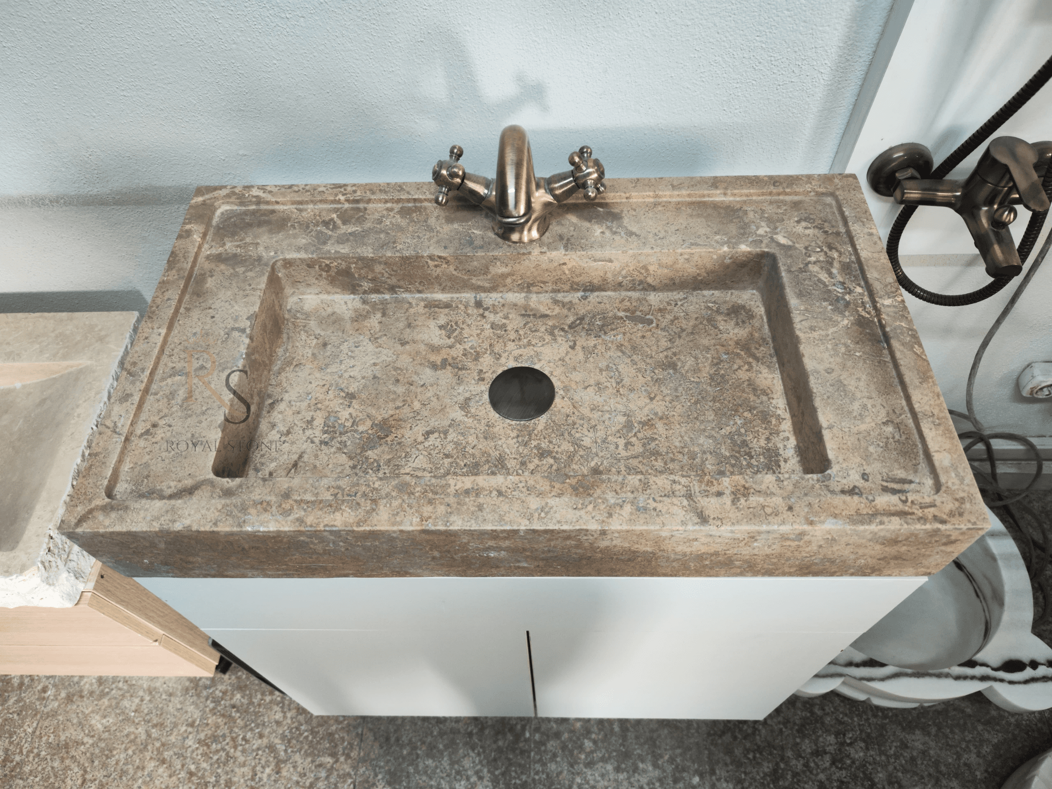 Gorgeous Brown Sink Made to Order, Noche Travertine Marble Countertop, Custom Measurement Natural Dark Stone Sink, Marble Vanity Top