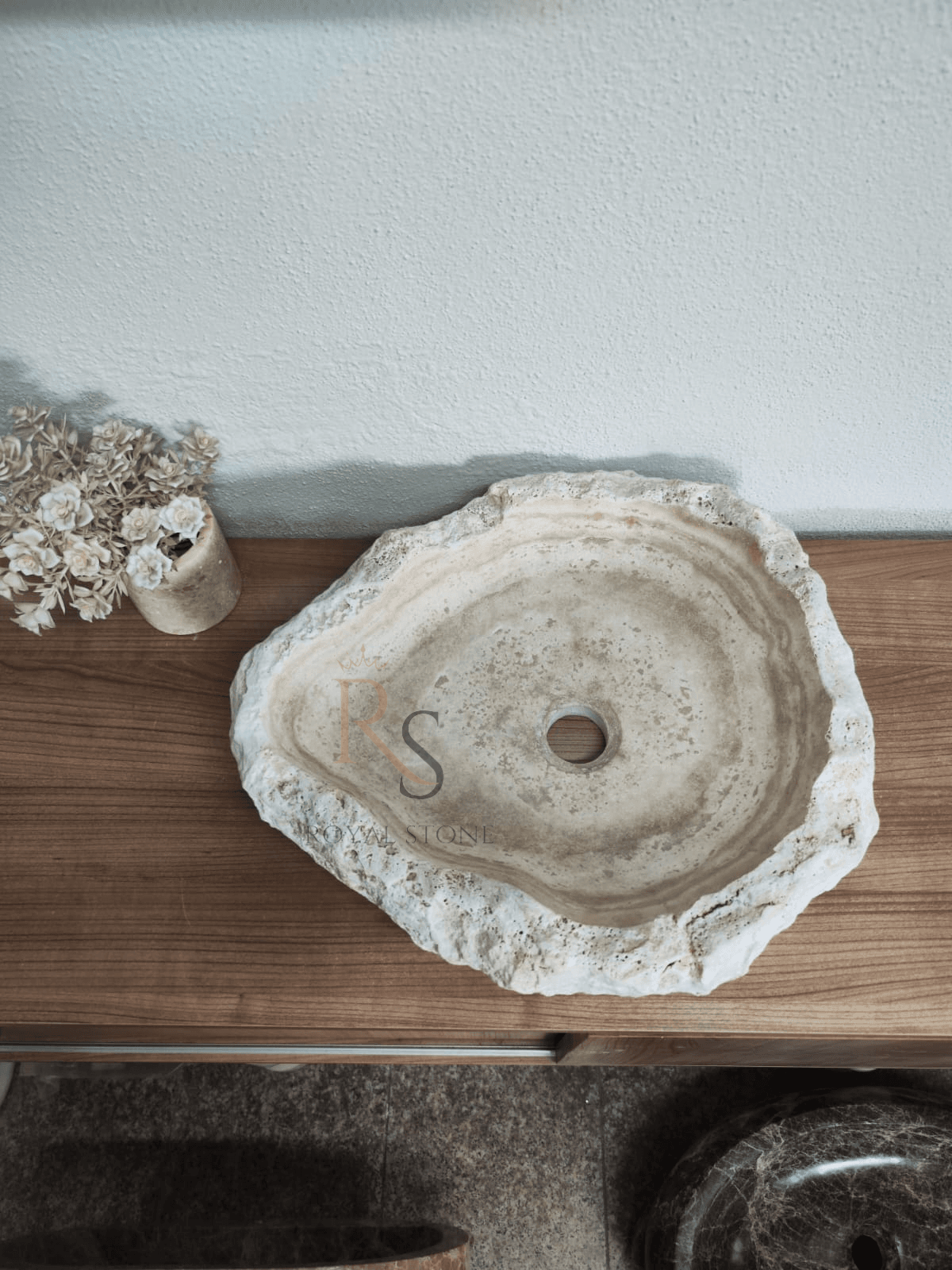 Chiseled Stone Made to Order Custom Sink, Cream Rough Hewn Stone Bowl Sink, Travertine Marble Sink, Round Countertop Stone Sink