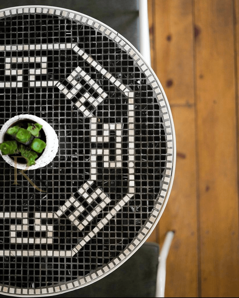 Mosaic Casual Table, Beautiful Garden Table, Mosaic Marble Tile Table, Custom Summer Room Table, Gorgeous Backyard Black Table